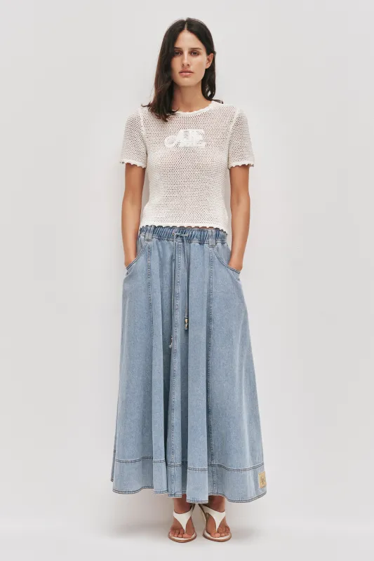 Cannes Denim Midi Skirt made by Aje