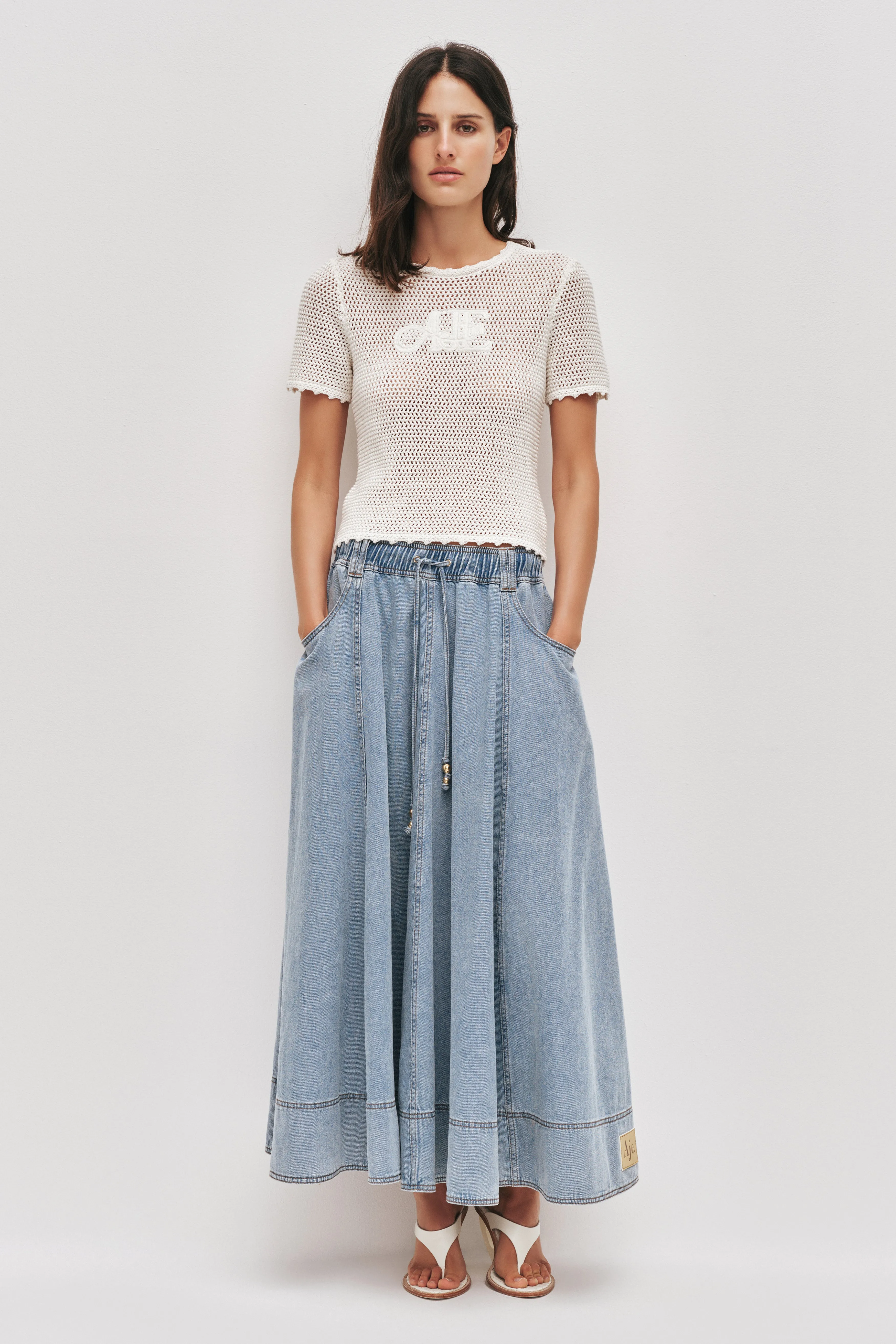 Cannes Denim Midi Skirt sold by Aje