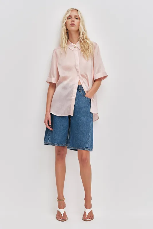 Stevie Denim Barrel Shorts made by Aje