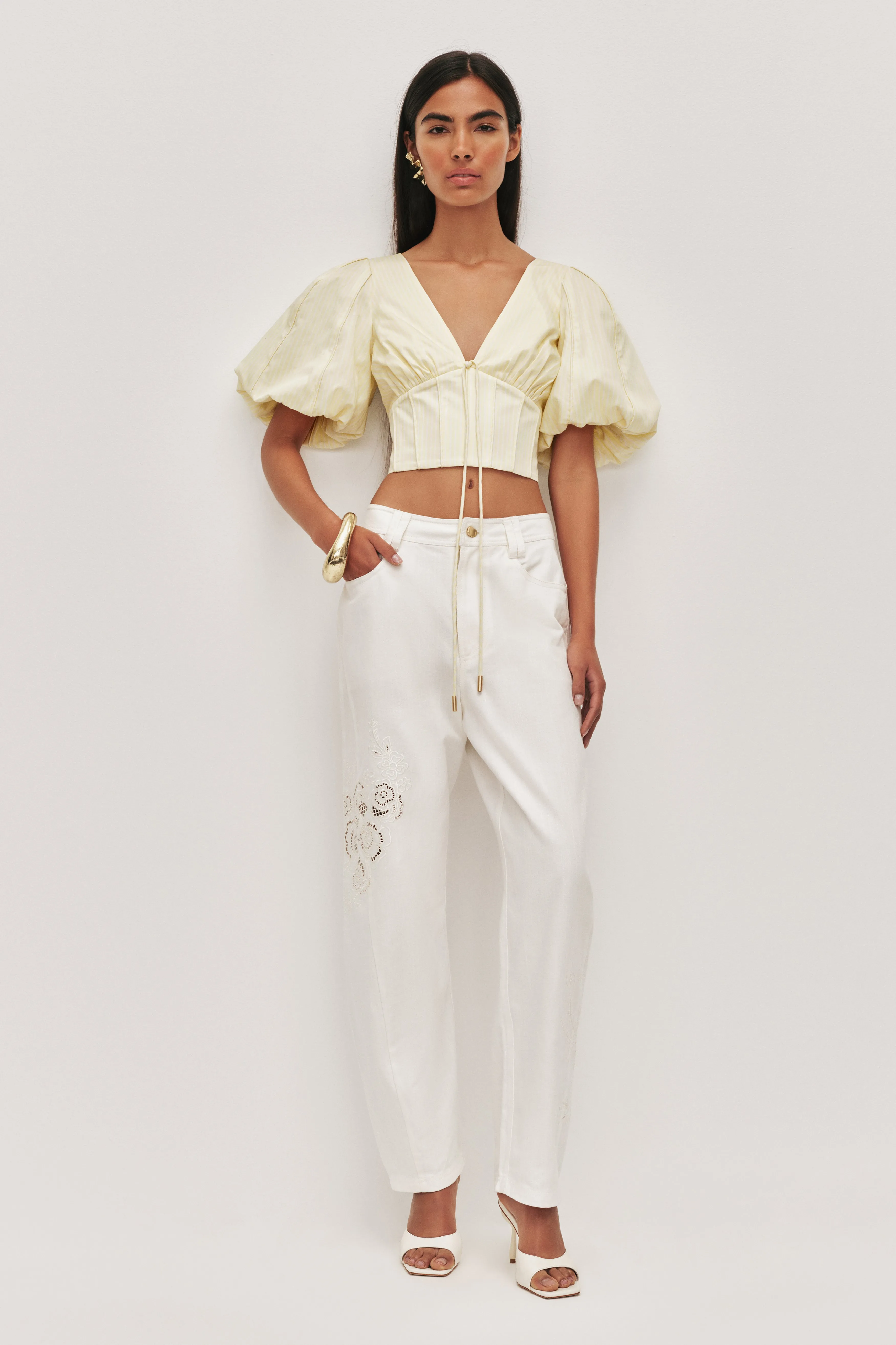 Halo Embroidered Pant sold by Aje