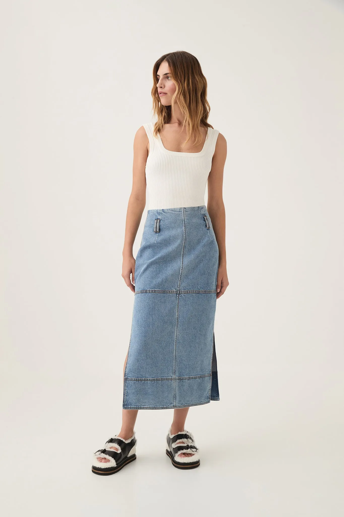 Outline Denim Midi Skirt sold by Aje