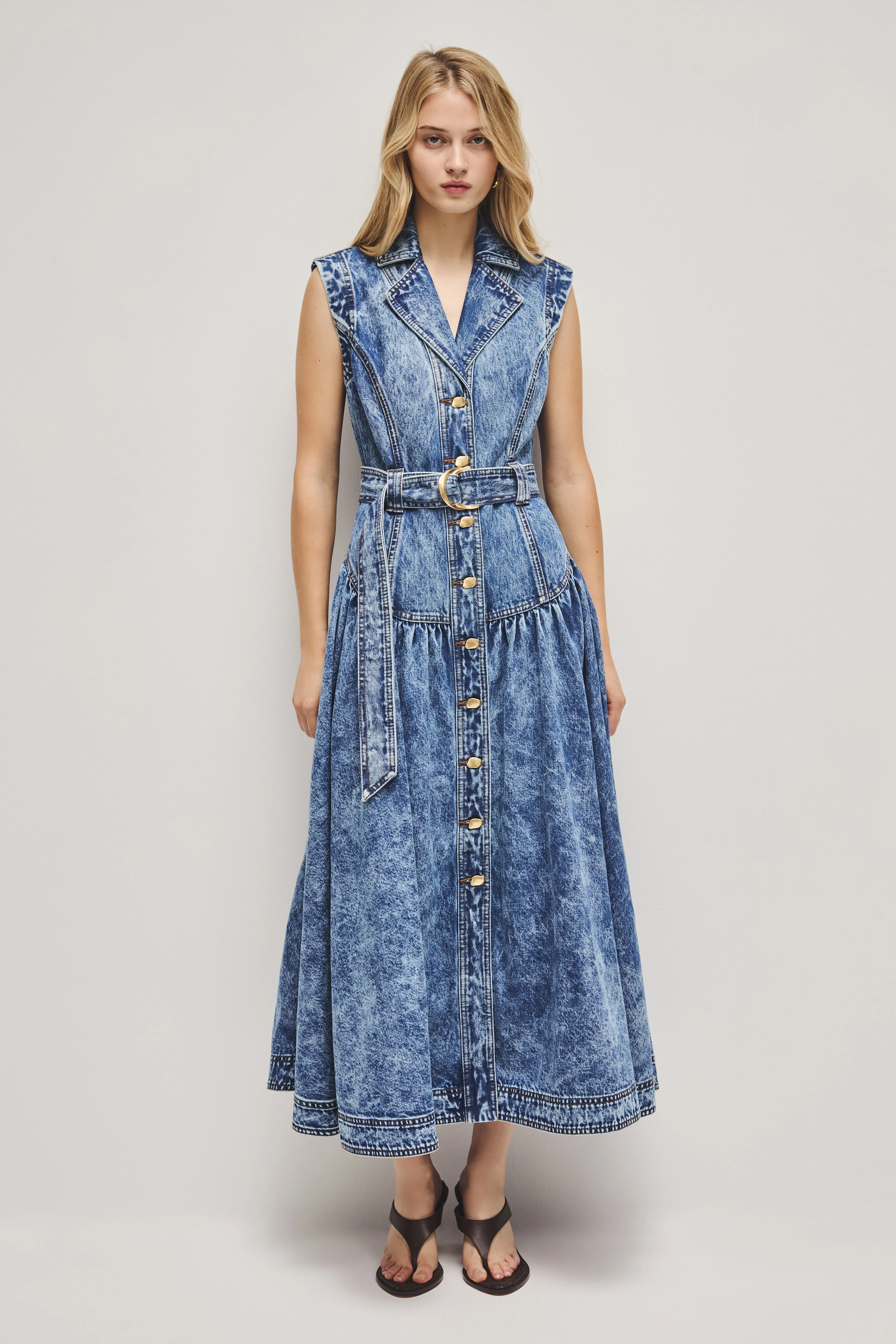 Elena Belted Denim Midi Dress sold by Aje