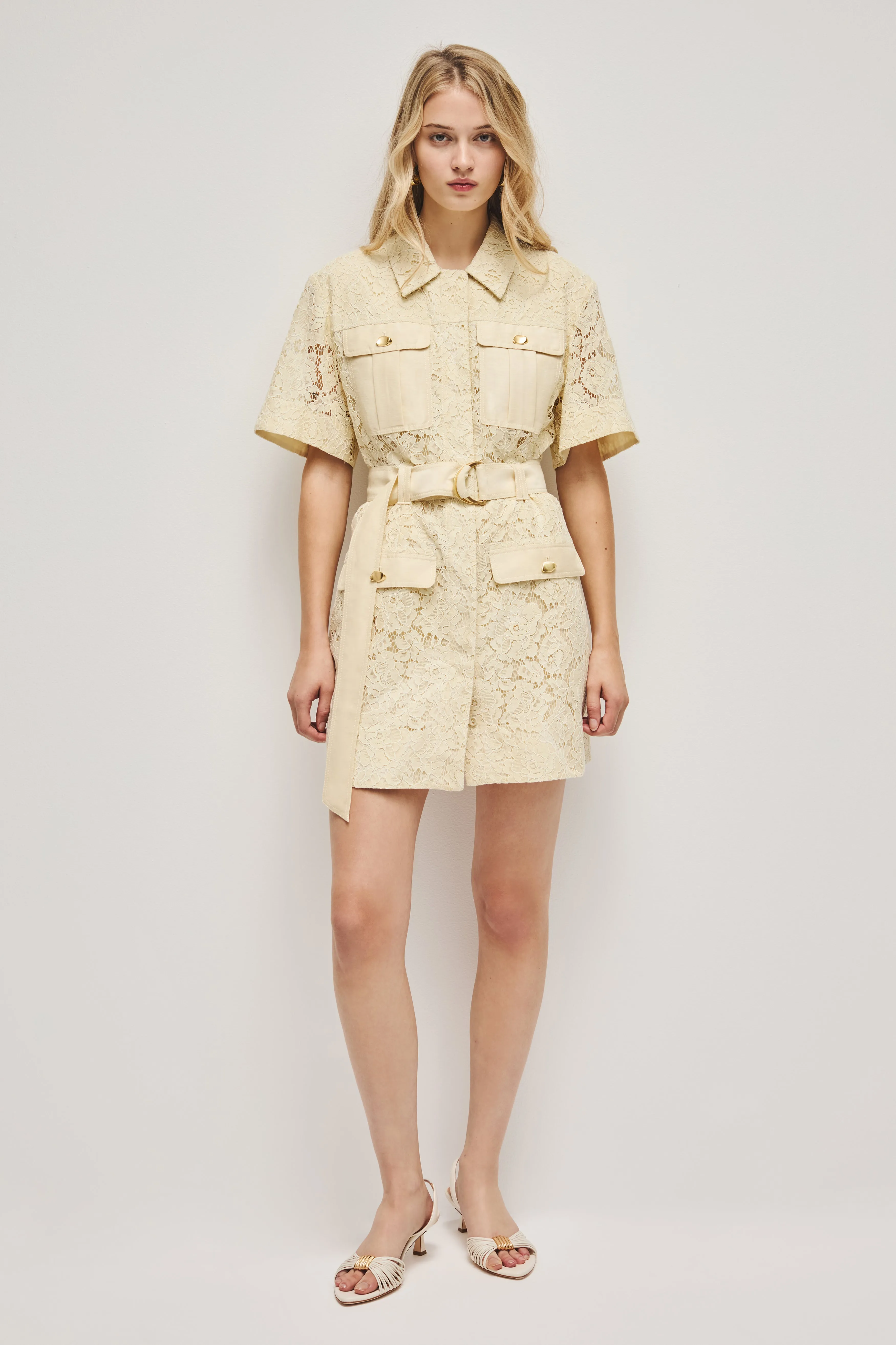 Mystic Lace Mini Shirt Dress sold by Aje