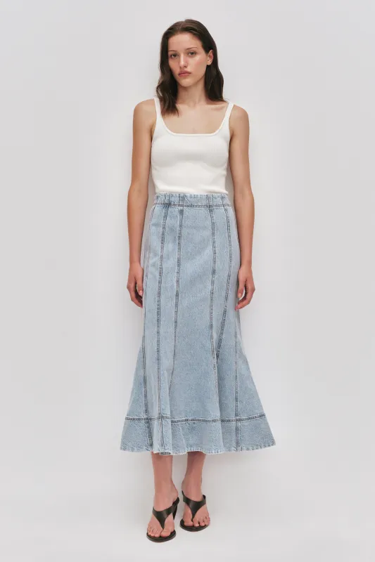 Tia Denim Midi Skirt made by Aje