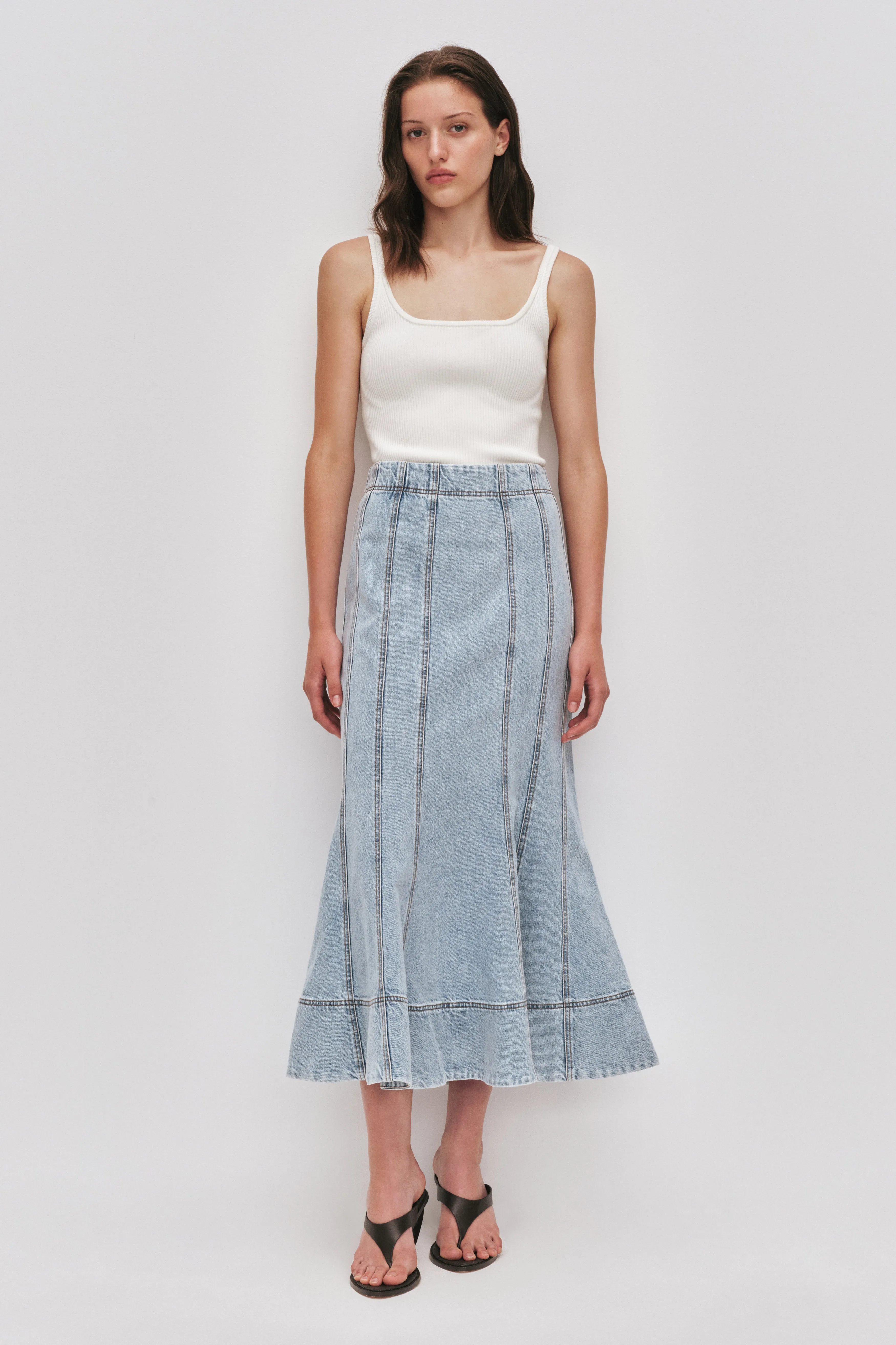 Tia Denim Midi Skirt sold by Aje
