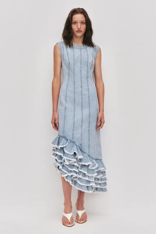 Tia Ruffle Denim Midi Dress sold by Aje