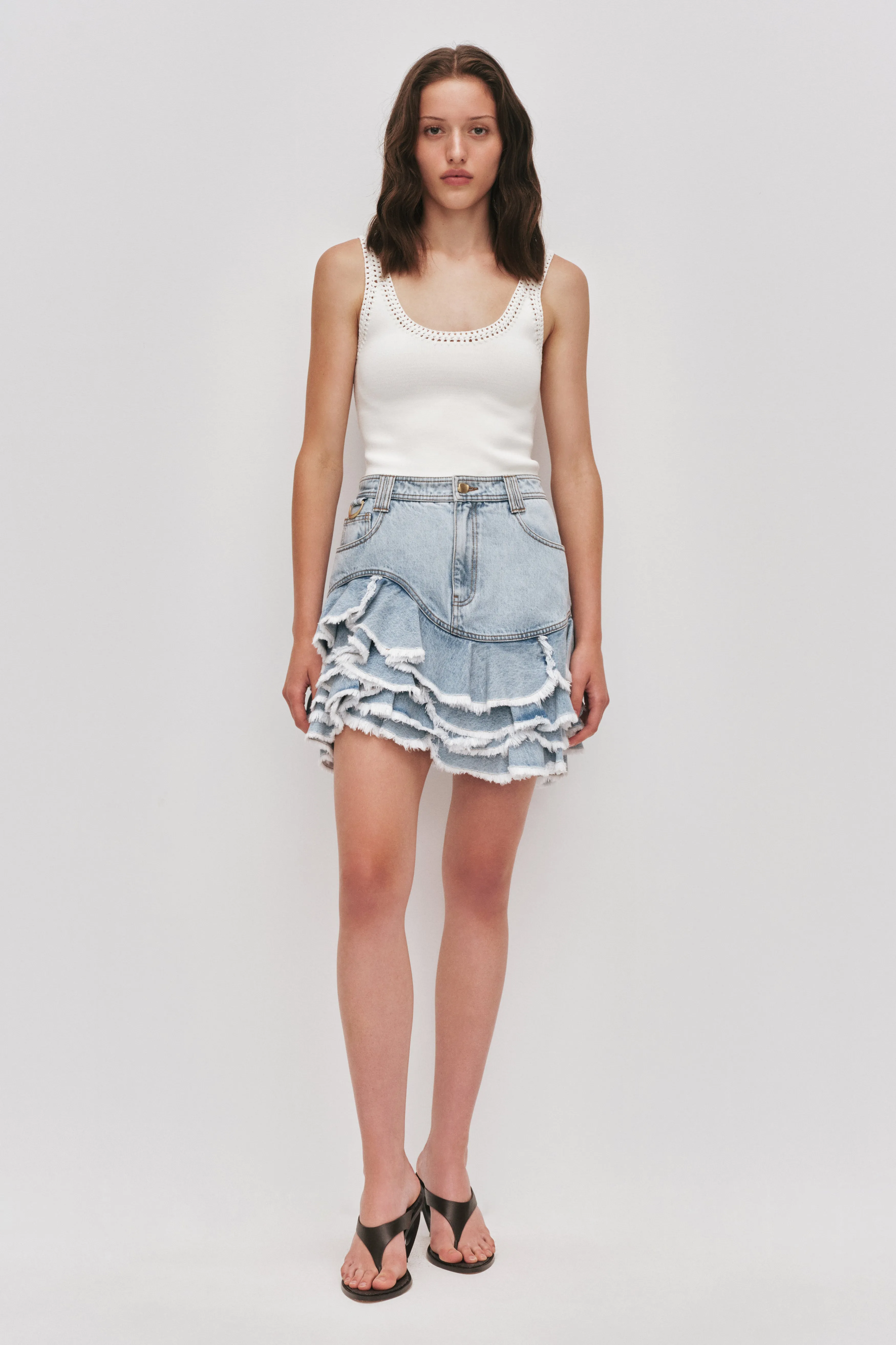 Tia Ruffle Mini Skirt sold by Aje