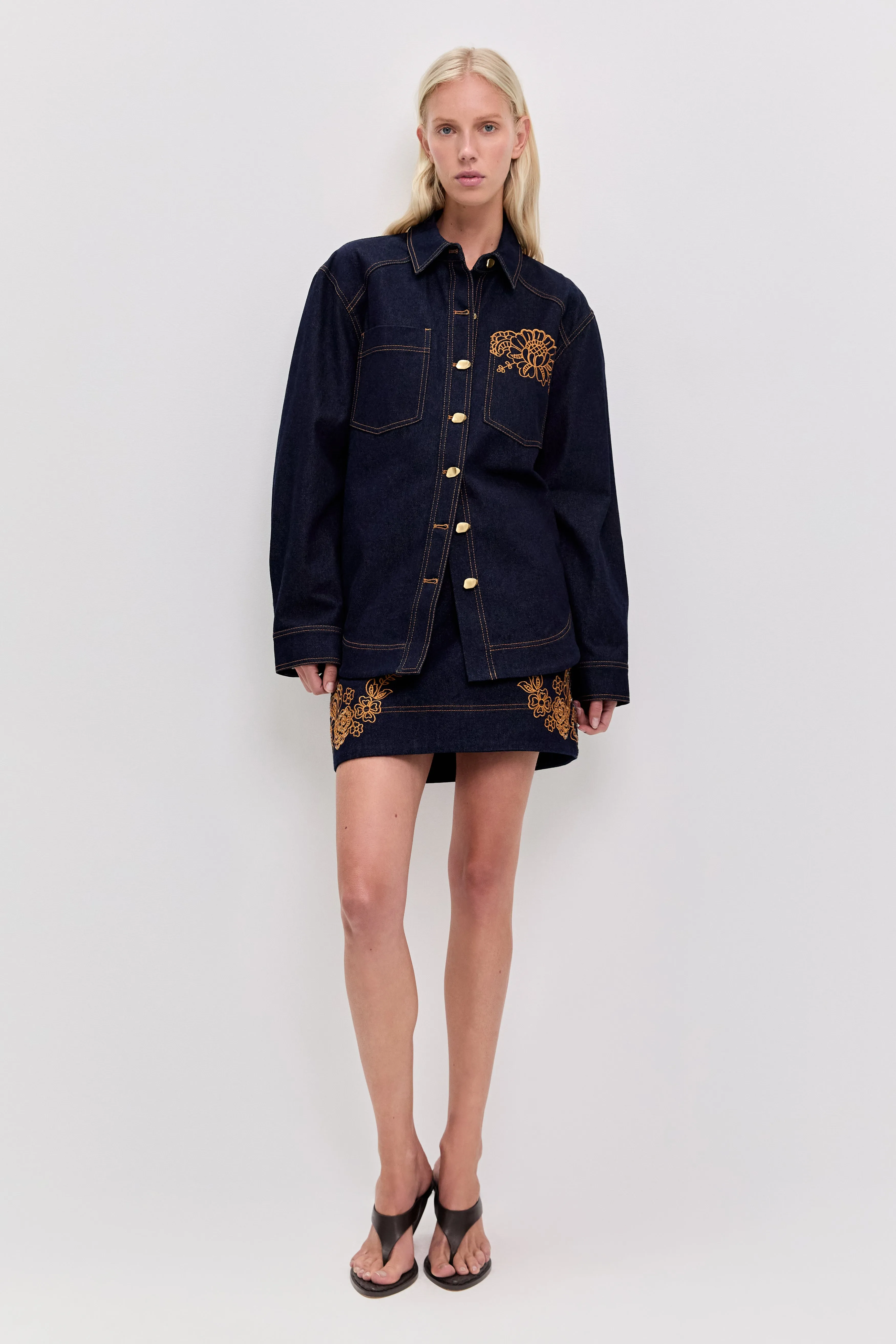 Elora Embroidered Denim Shirt sold by Aje