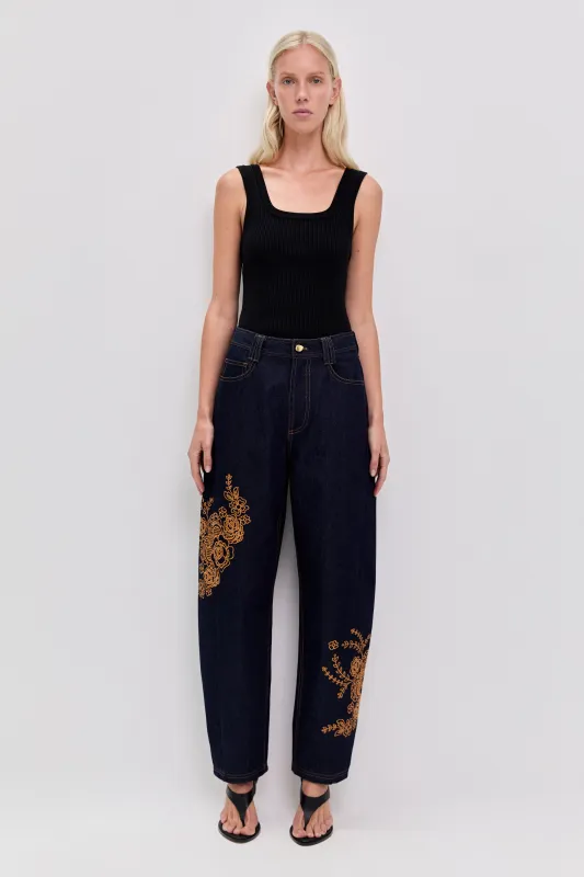 Elora Embroidered Denim Jeans sold by Aje