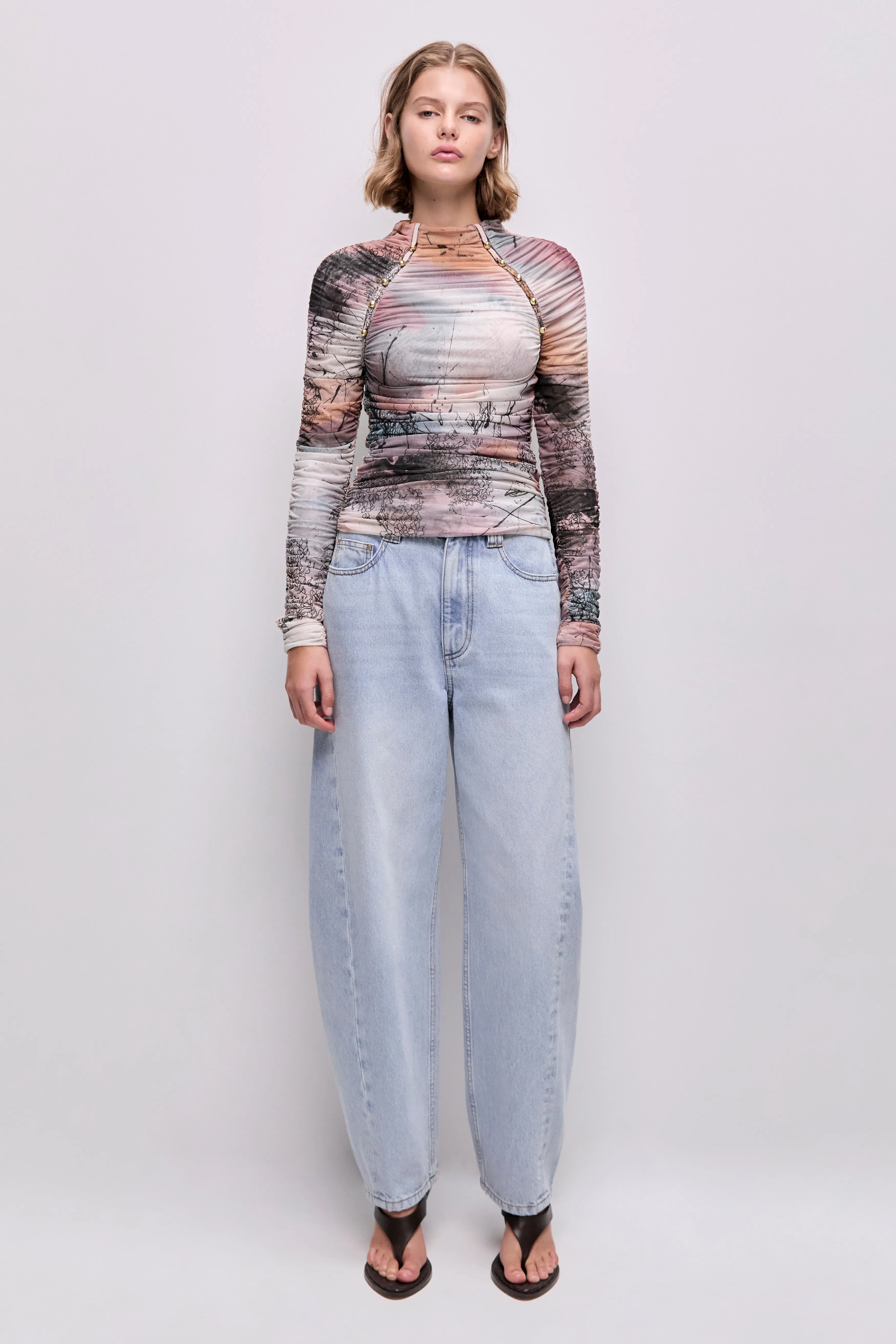 Carline Gathered Mesh Top sold by Aje