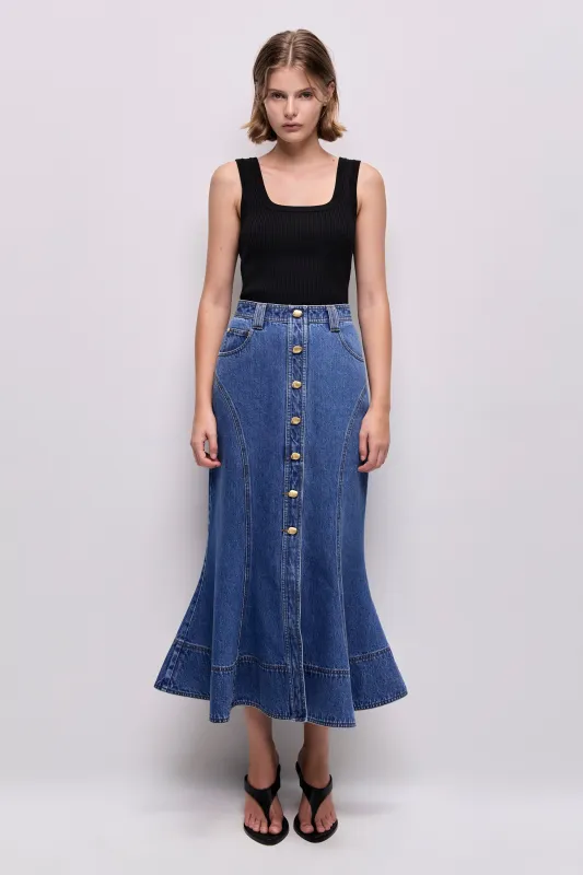 Loxley Denim Midi Skirt made by Aje