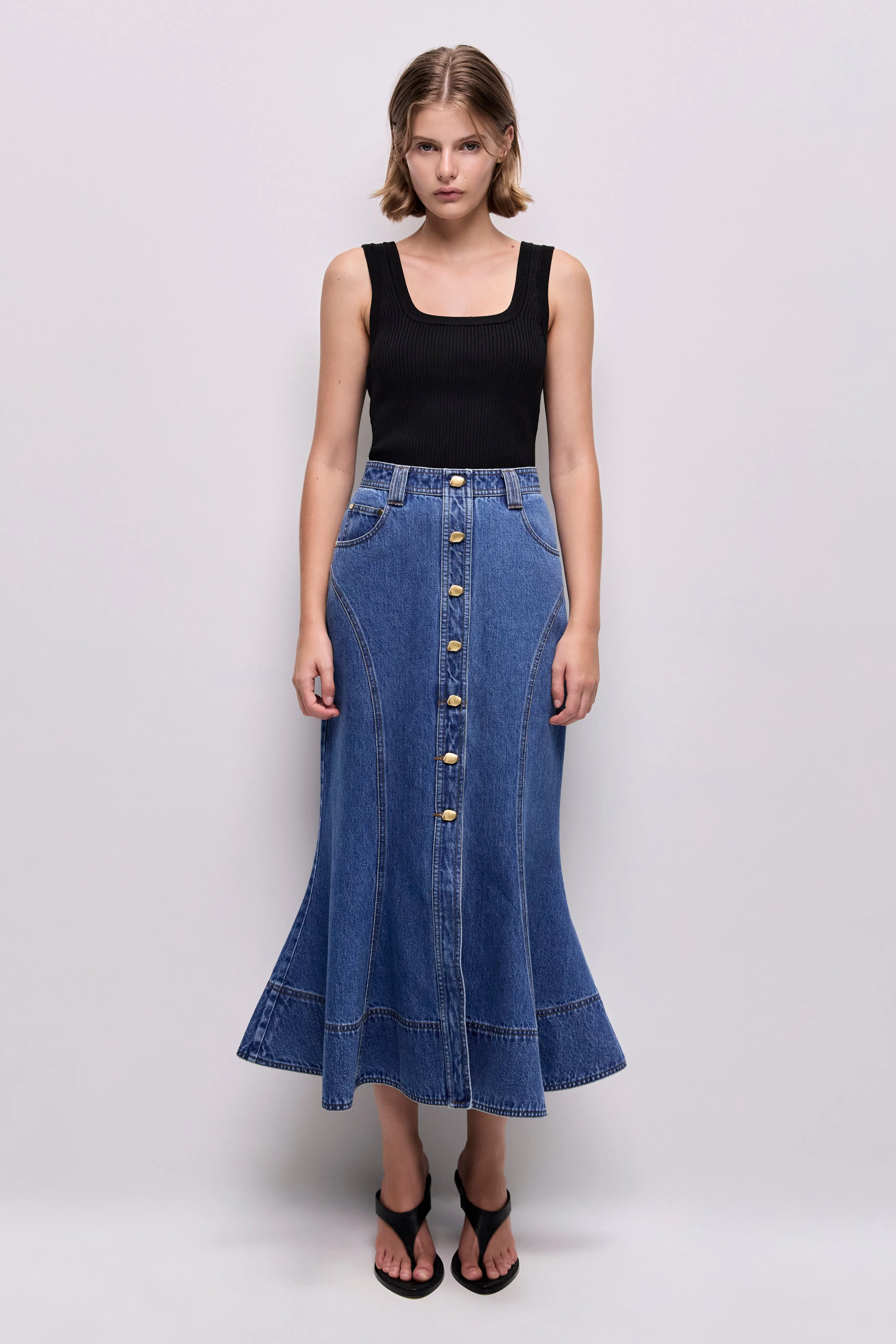 Loxley Denim Midi Skirt sold by Aje