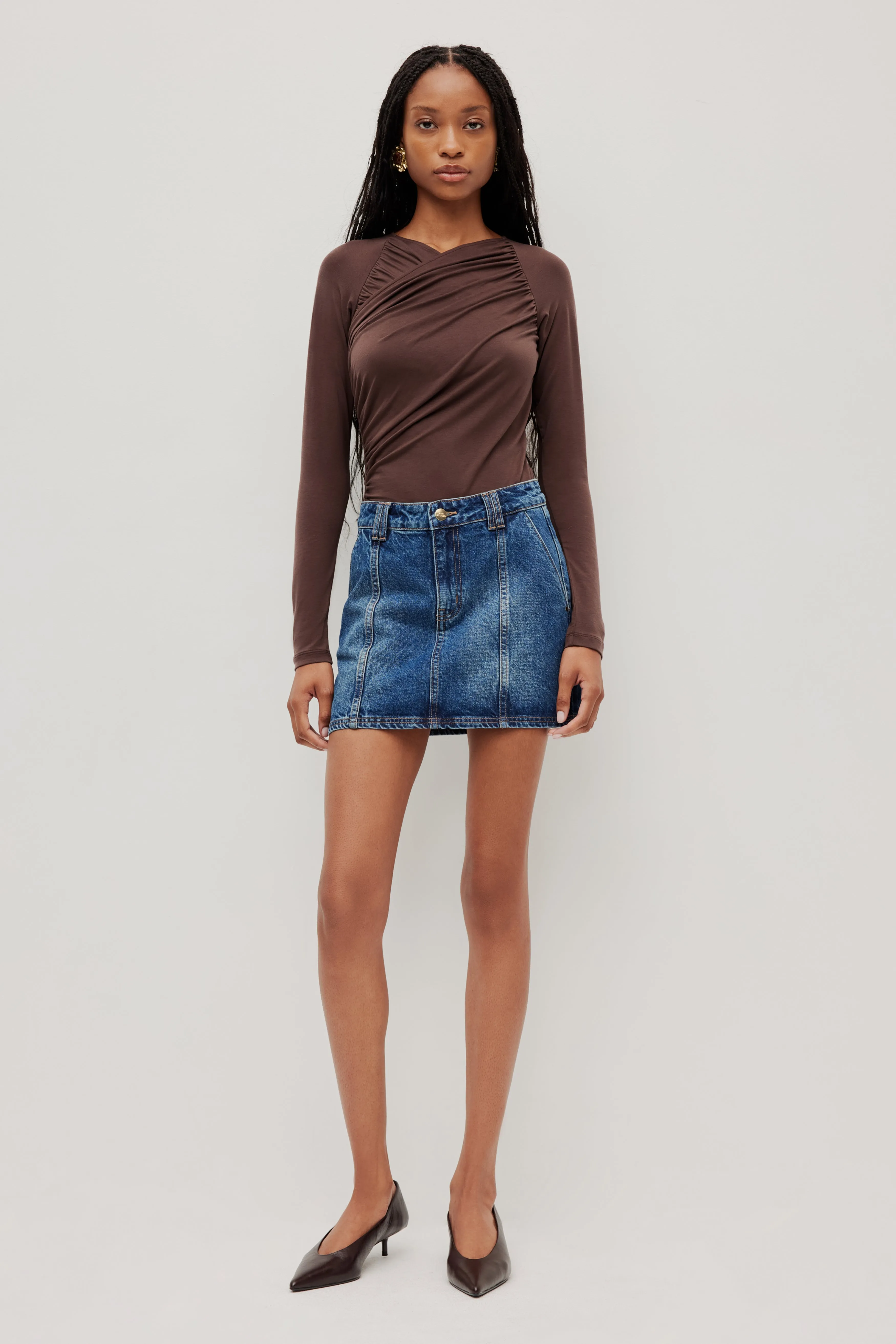 Myles Denim Mini Skirt sold by Aje