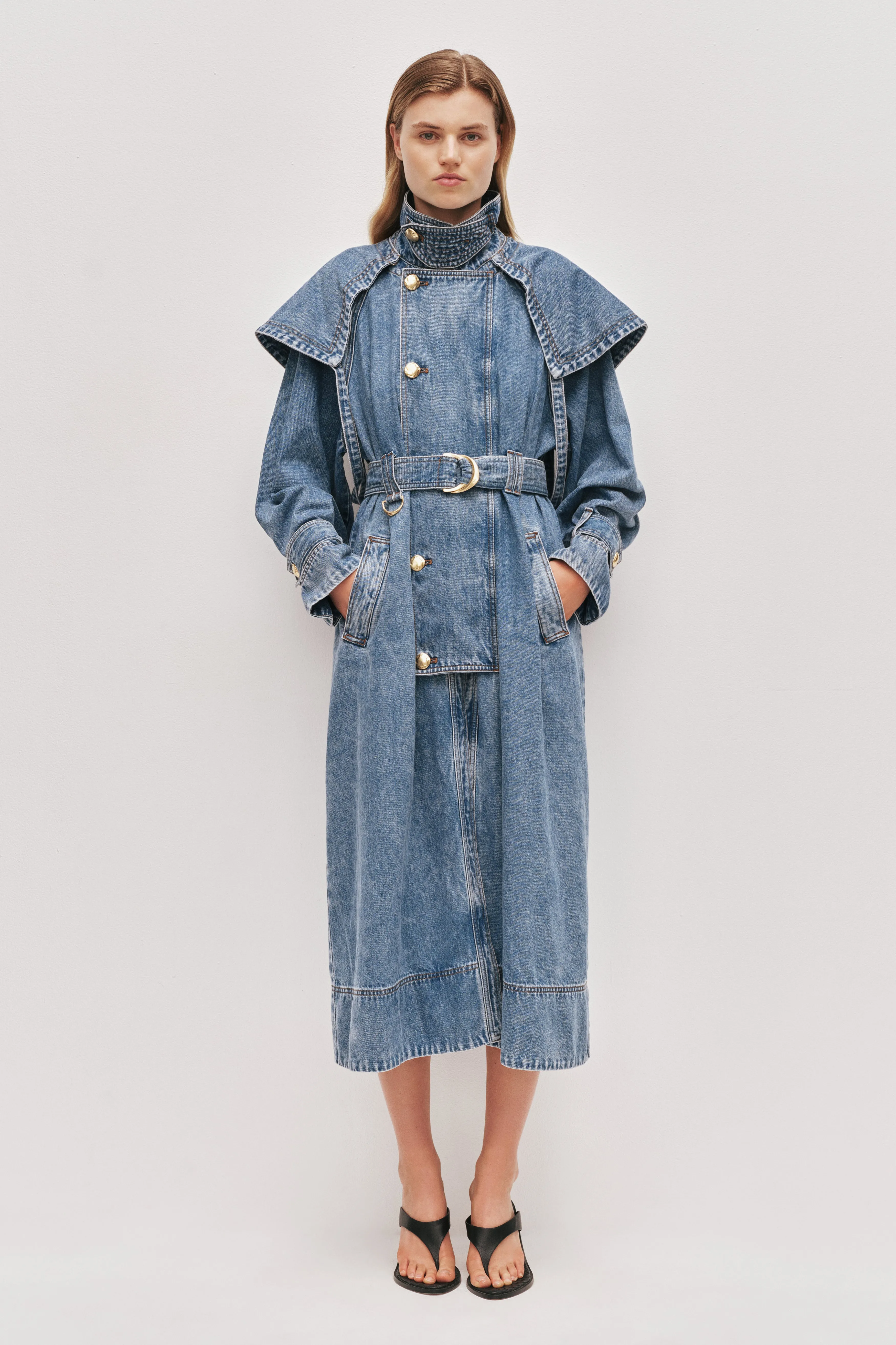 Lorraine Denim Trench Coat sold by Aje