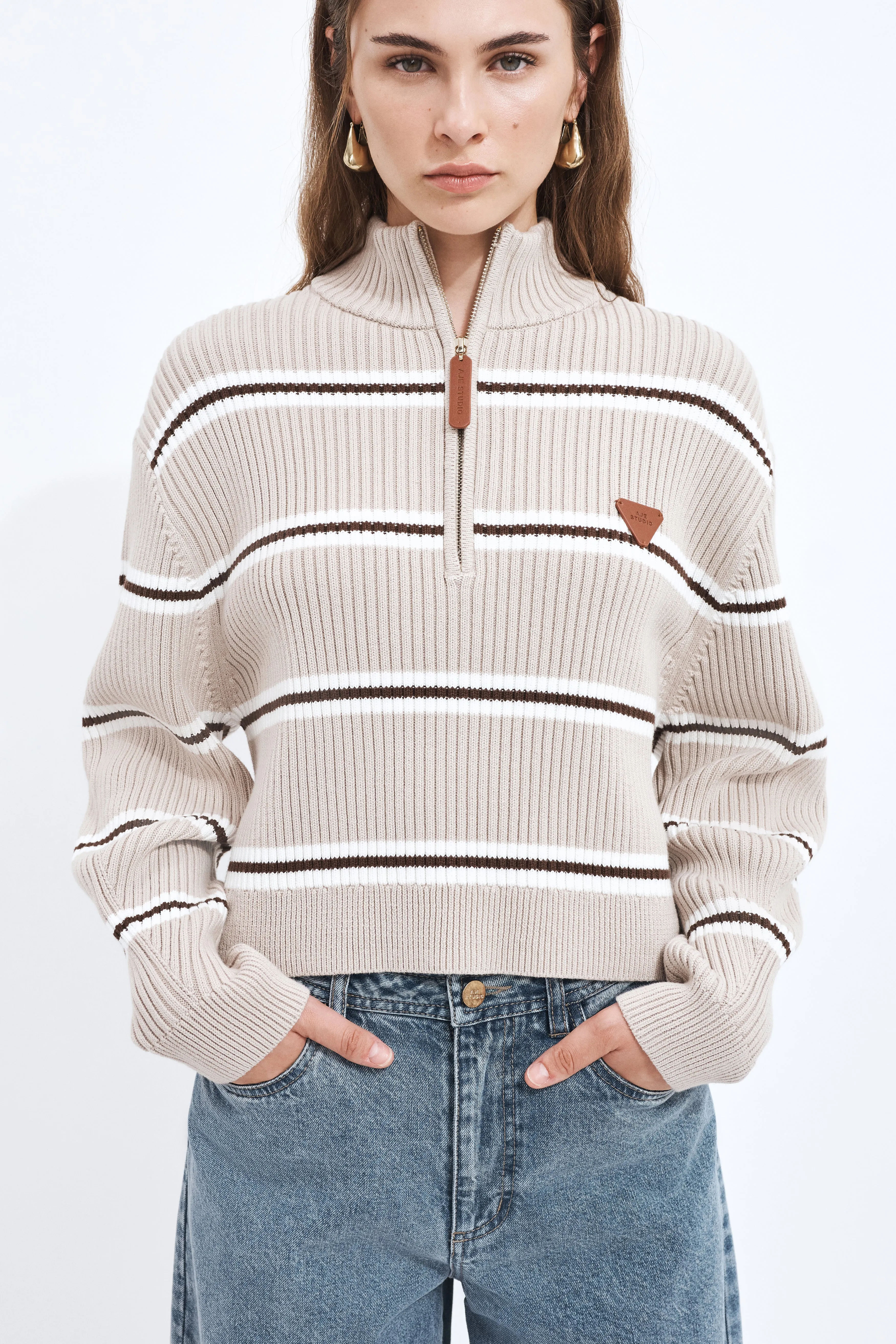 Clara 1/4 Zip Stripe Jumper sold by Aje product image thumbnail 3