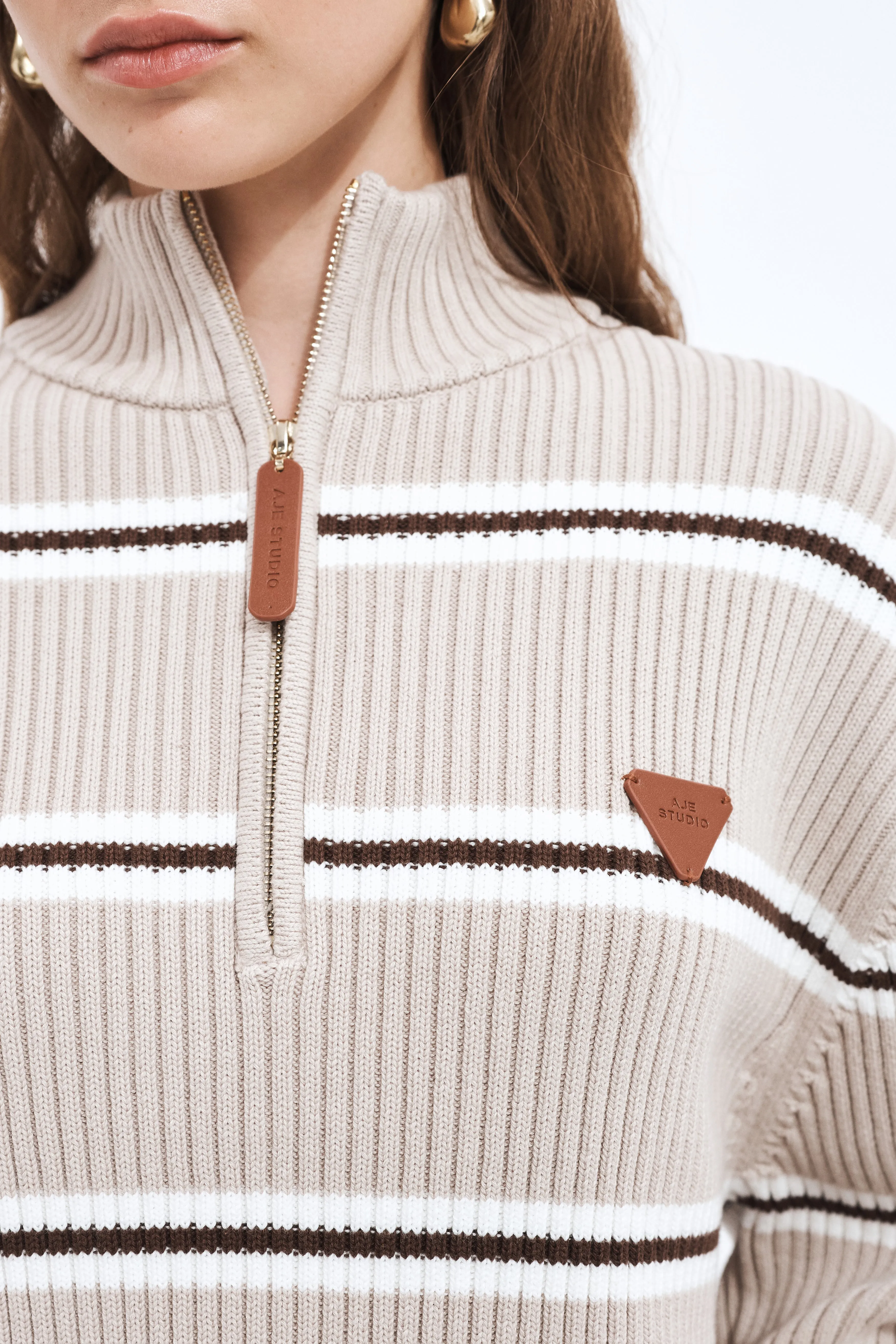 Clara 1/4 Zip Stripe Jumper sold by Aje product image thumbnail 4
