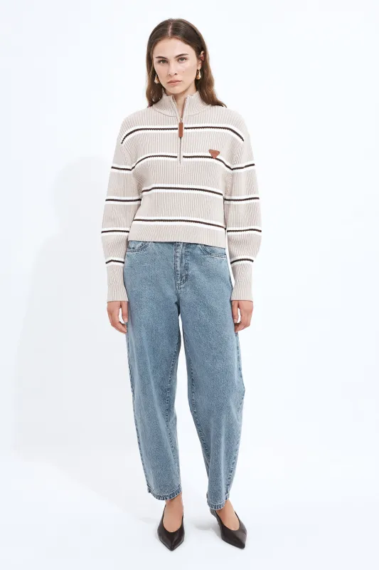 Clara 1/4 Zip Stripe Jumper made by Aje