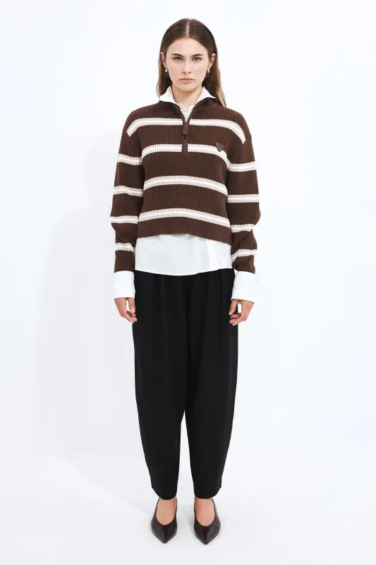 Clara 1/4 Zip Stripe Jumper made by Aje