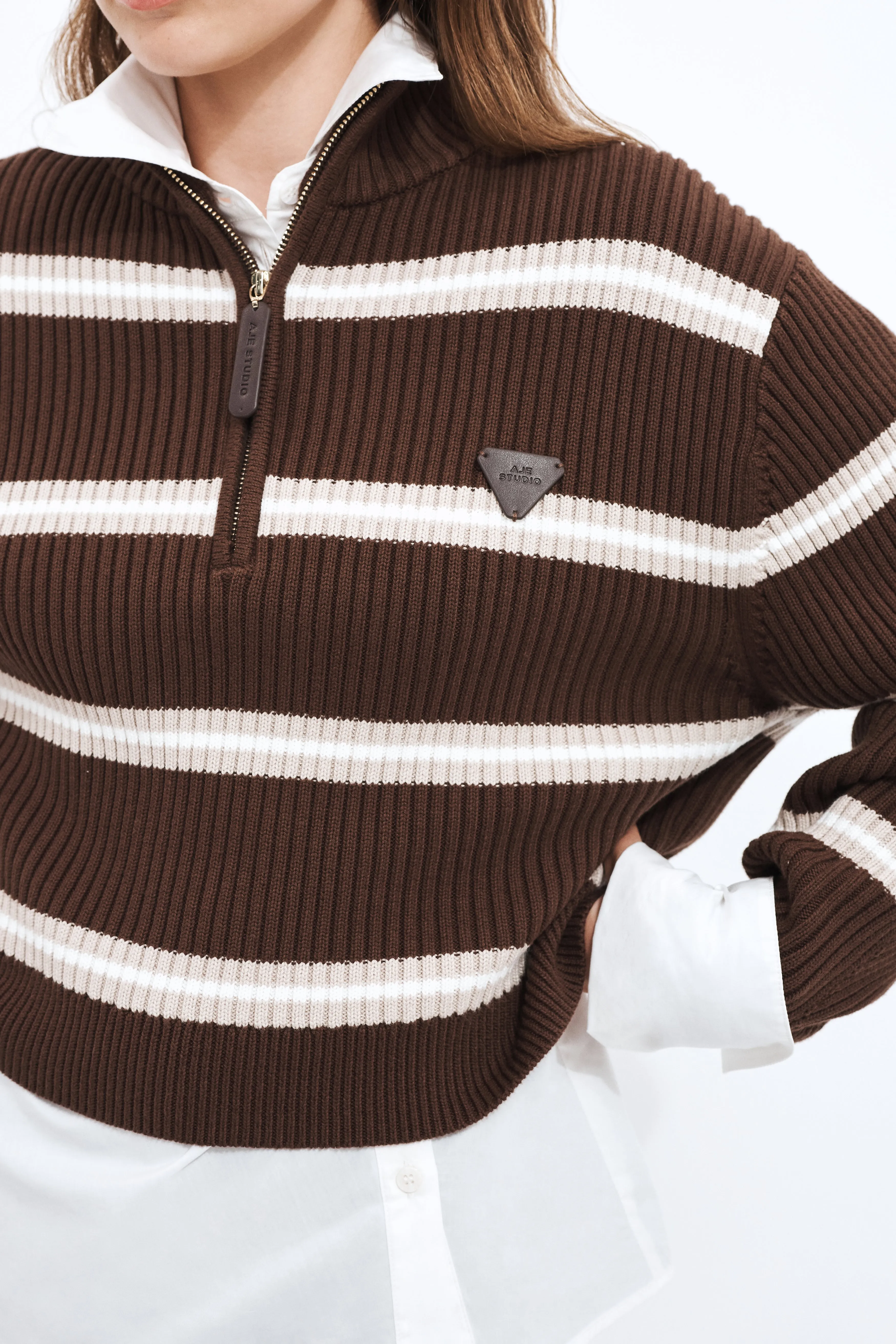 Clara 1/4 Zip Stripe Jumper sold by Aje product image thumbnail 4