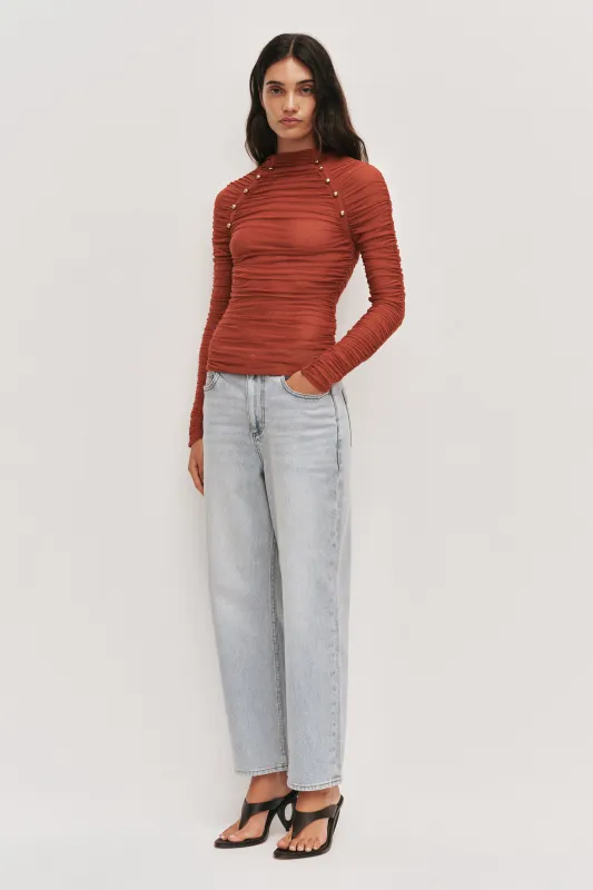 Carline Gathered Mesh Top made by Aje