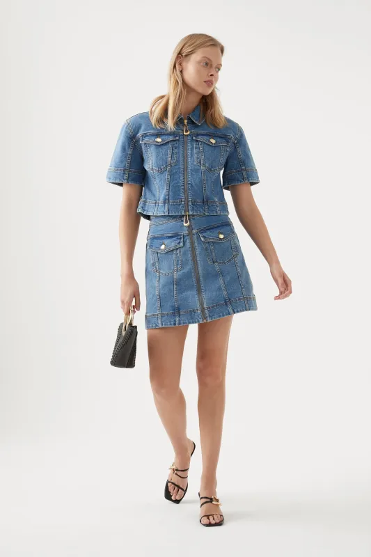 Melody Denim Zip Mini Skirt made by Aje
