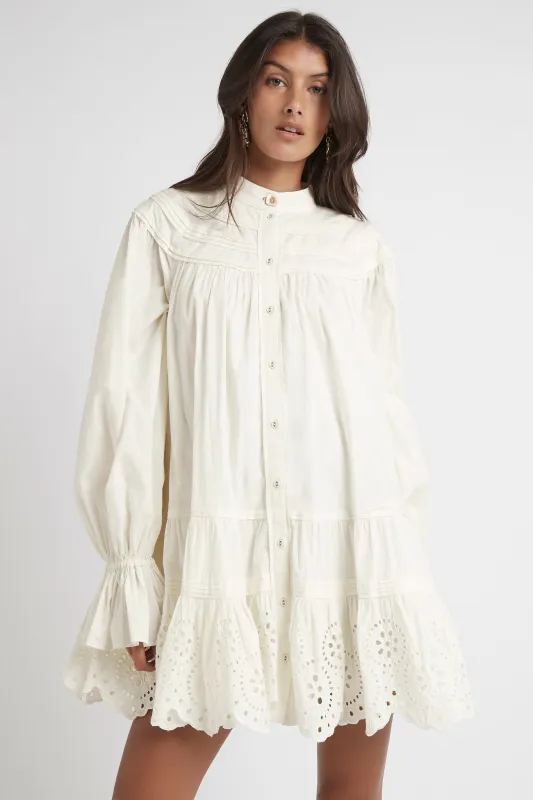 Salita Longsleeve Broderie Smock Dress made by Aje