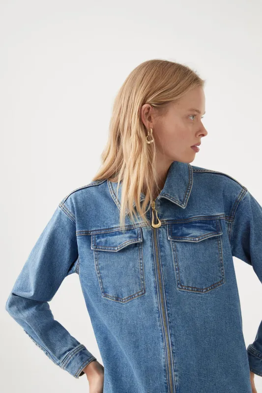 Ana Denim Zip Shirt made by Aje