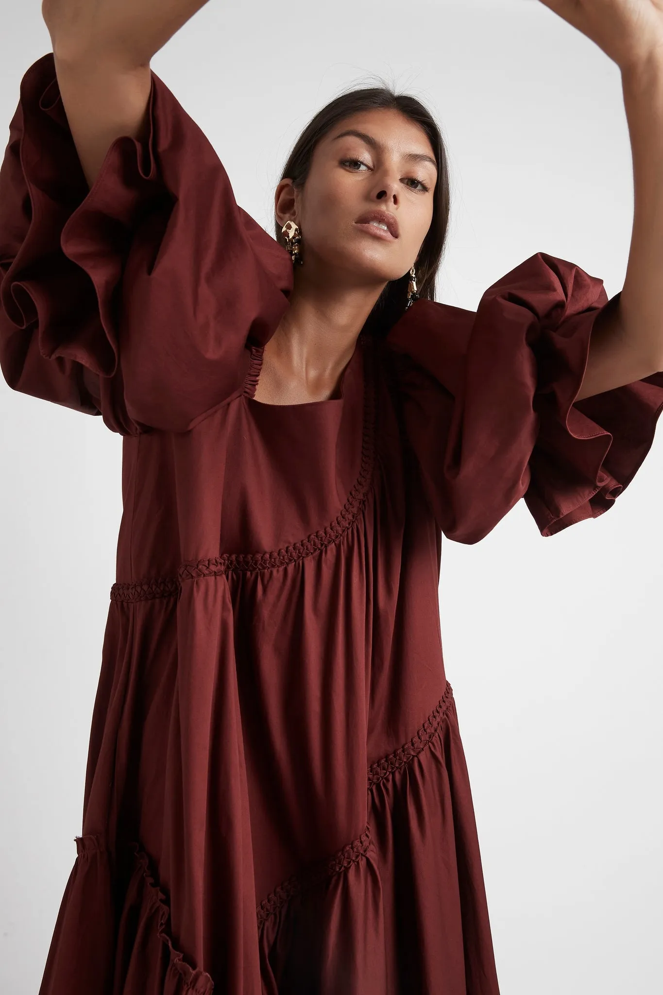 Casabianca Braided Asymmetric Puff Sleeve Midi Dress sold by Aje product image thumbnail 5