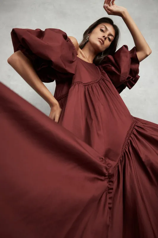 Casabianca Braided Asymmetric Puff Sleeve Midi Dress made by Aje