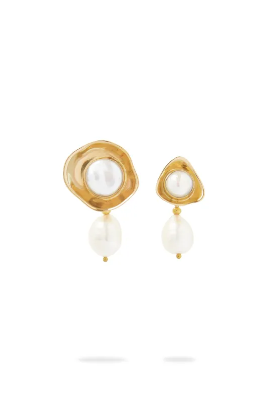 Deco Asymmetrical Drop Pearl Earrings made by Aje