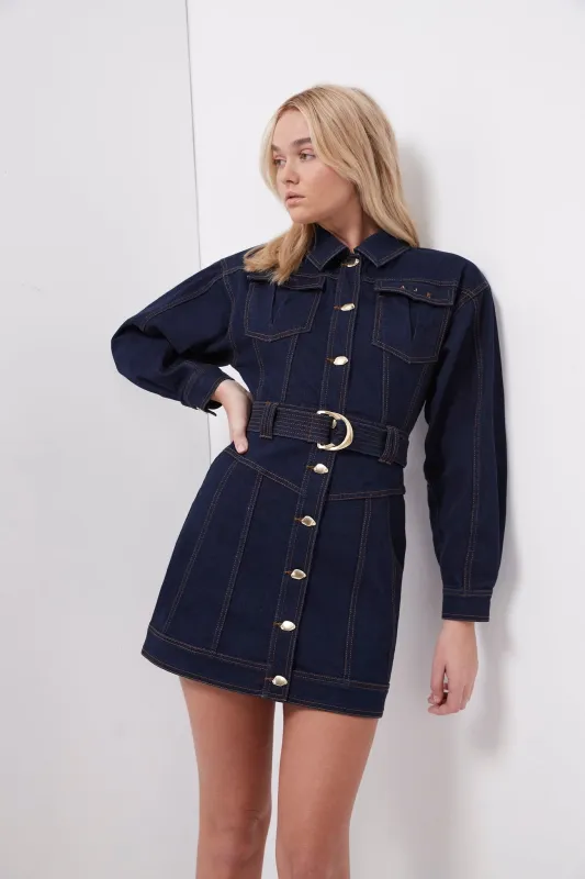 Philia Belted Denim Dress made by Aje