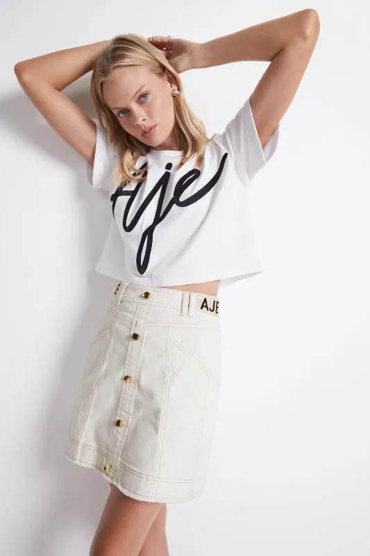 Camellia Denim Mini Skirt made by Aje