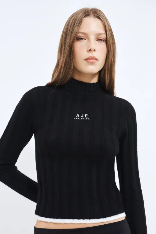 Mock Neck Rib Knit Top made by Aje