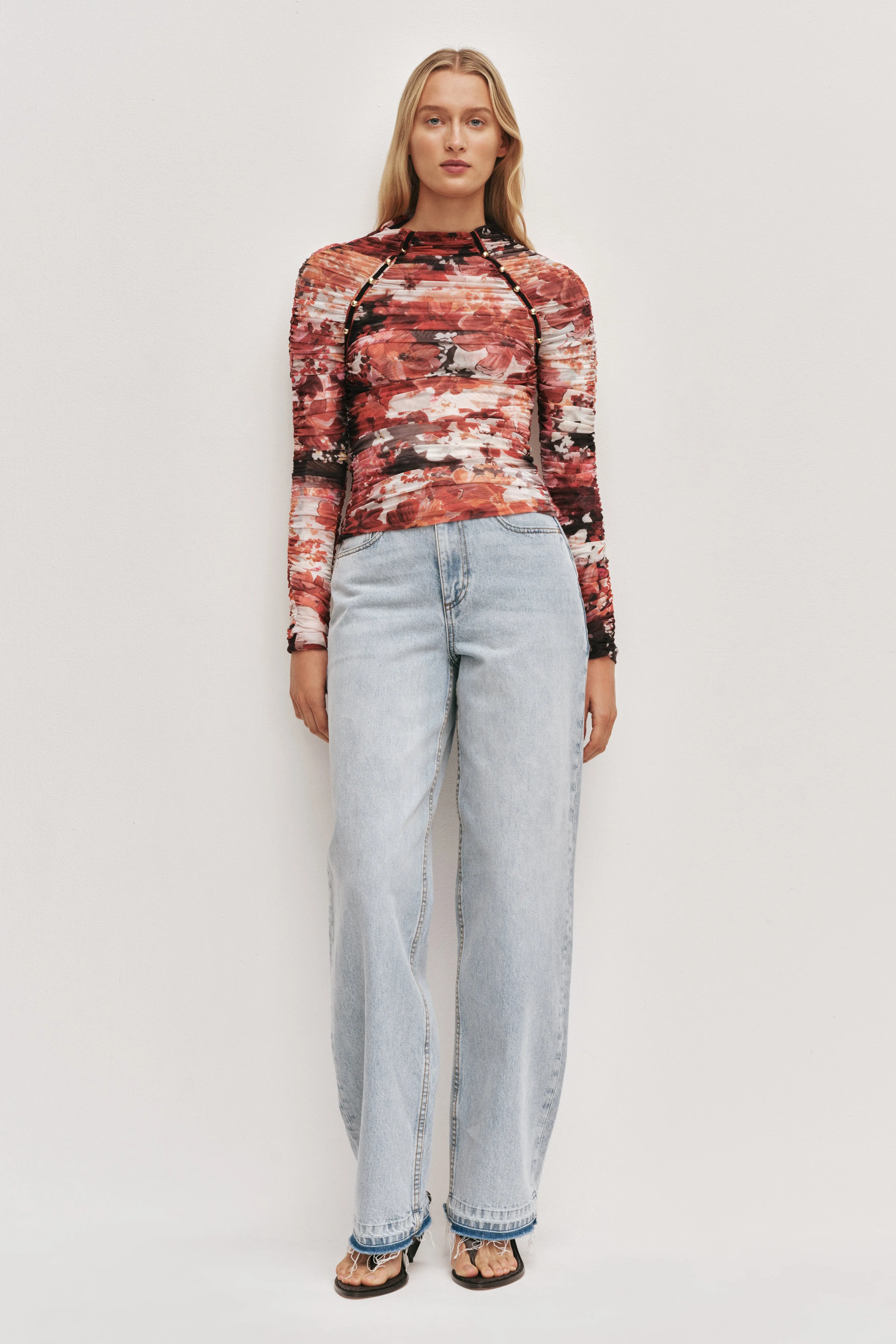 Carline Gathered Mesh Top sold by Aje