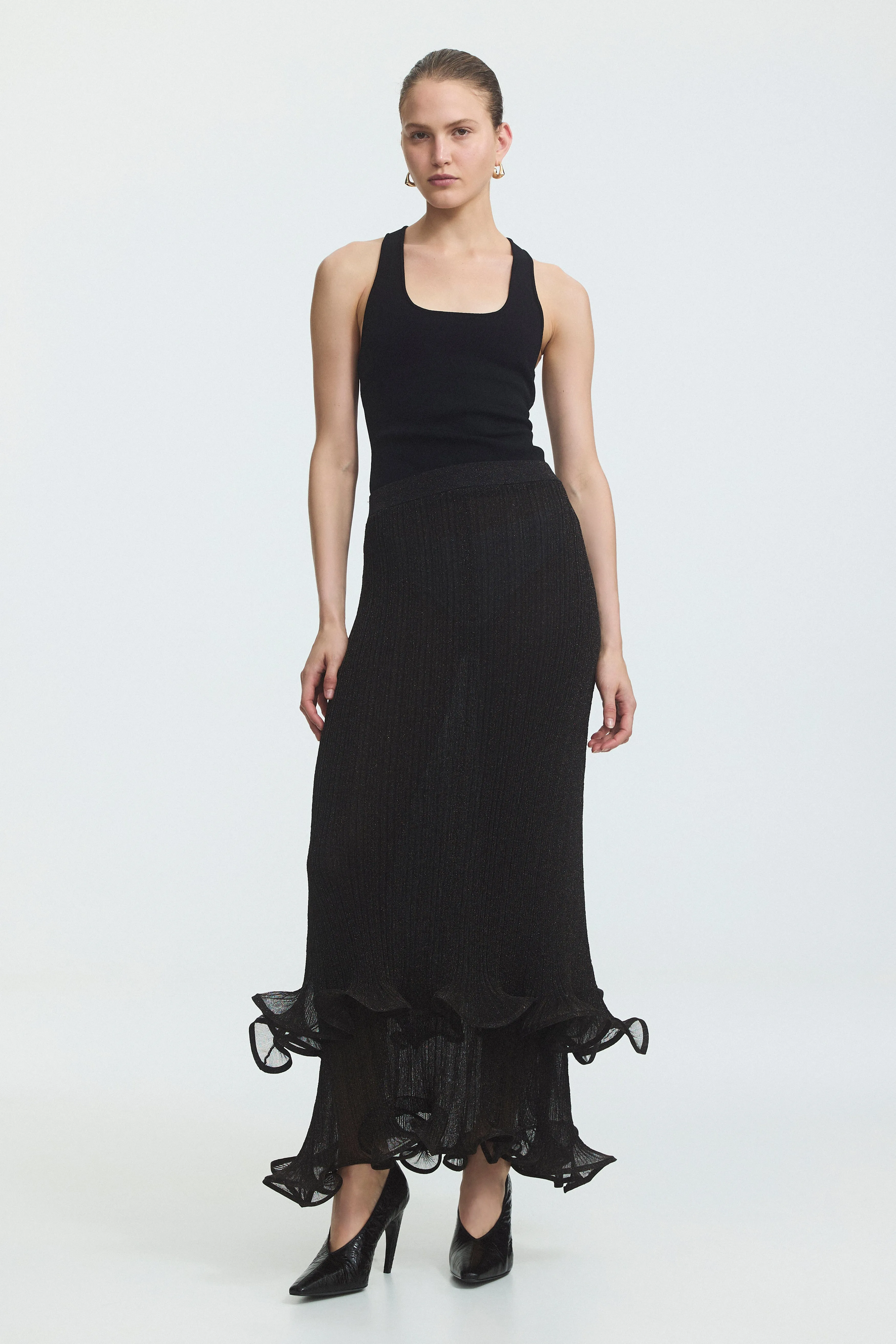 Agata Ruffle Knit Midi Skirt sold by Aje