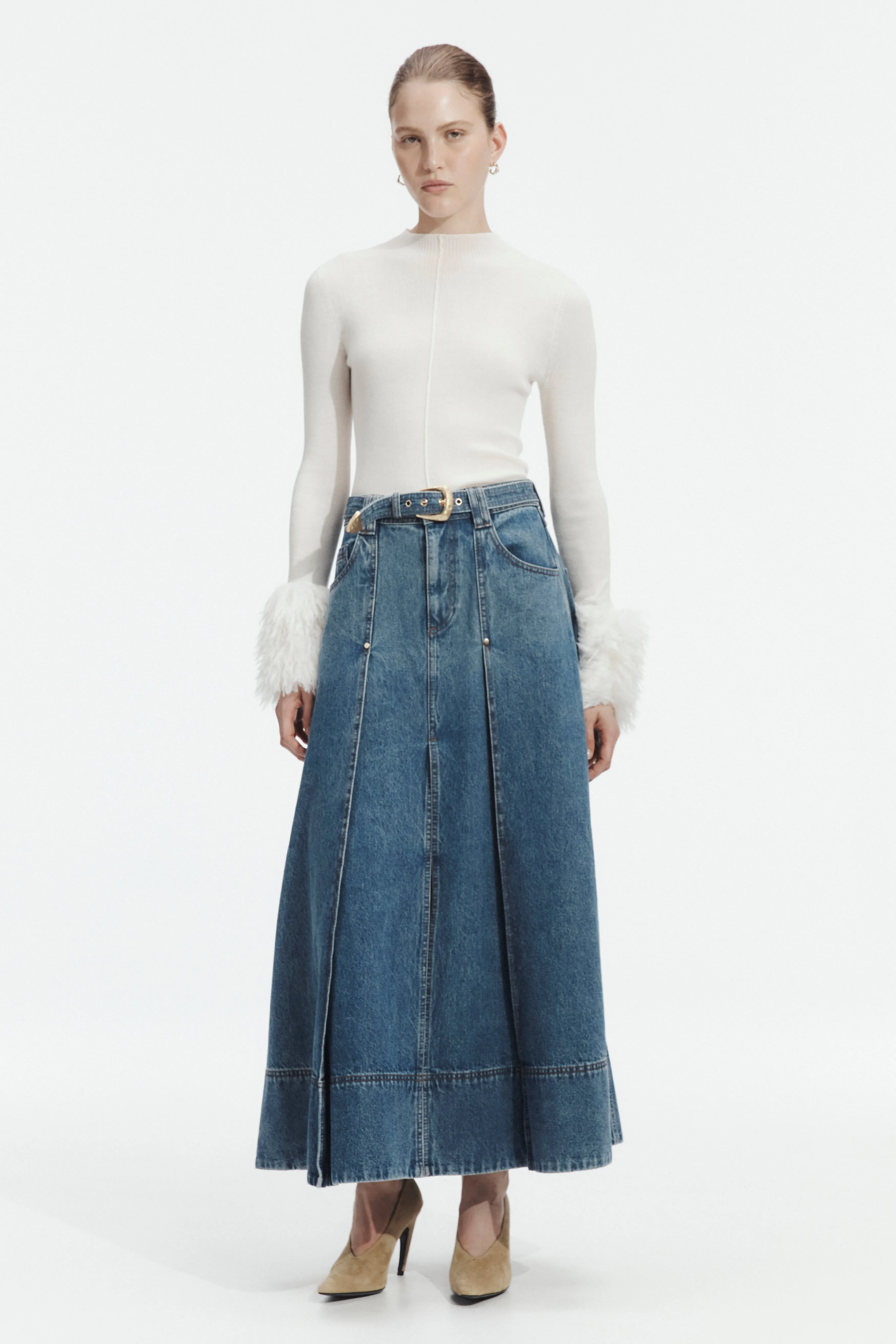Viva Denim Midi Skirt sold by Aje