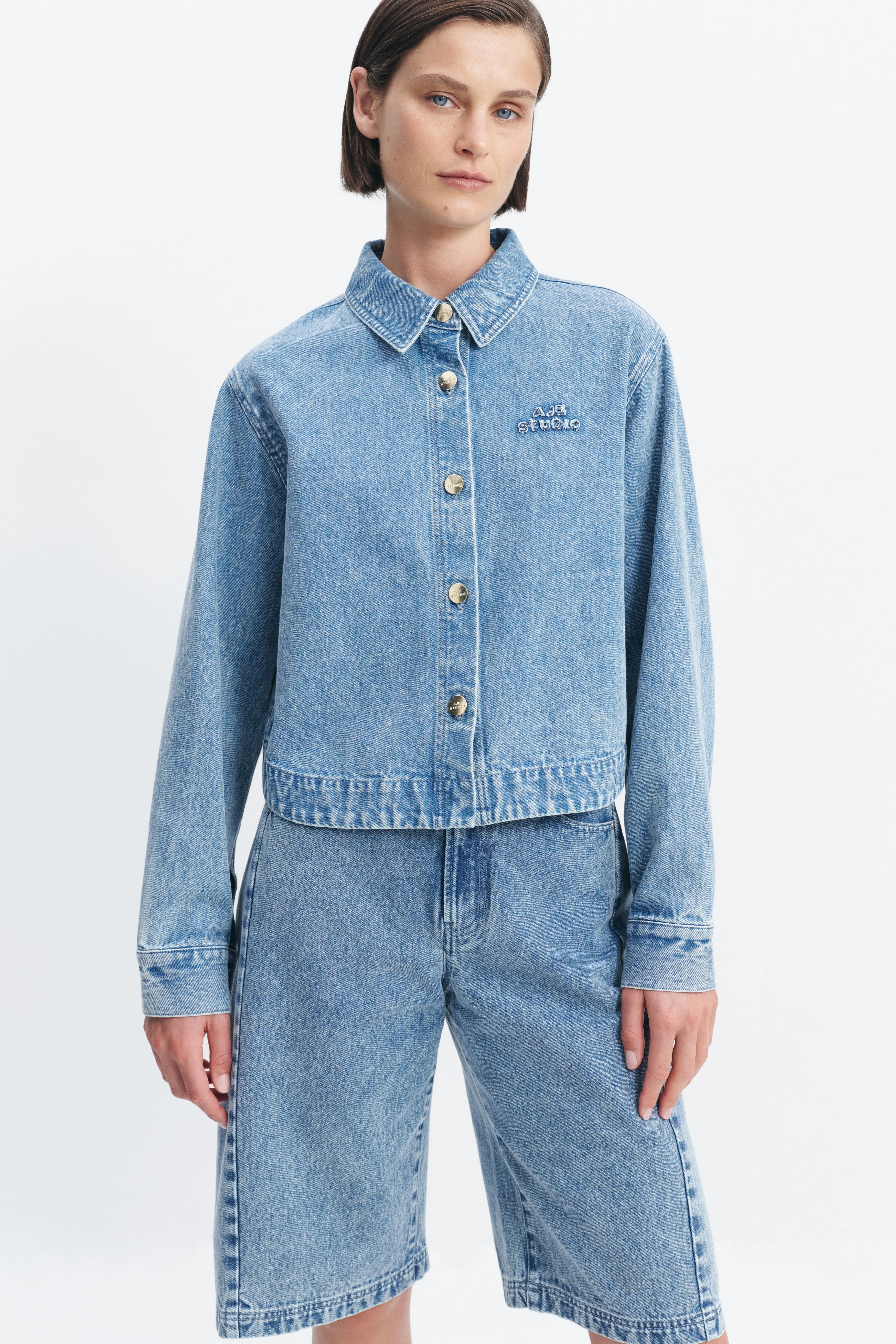 Kendall Crop Denim Shirt sold by Aje