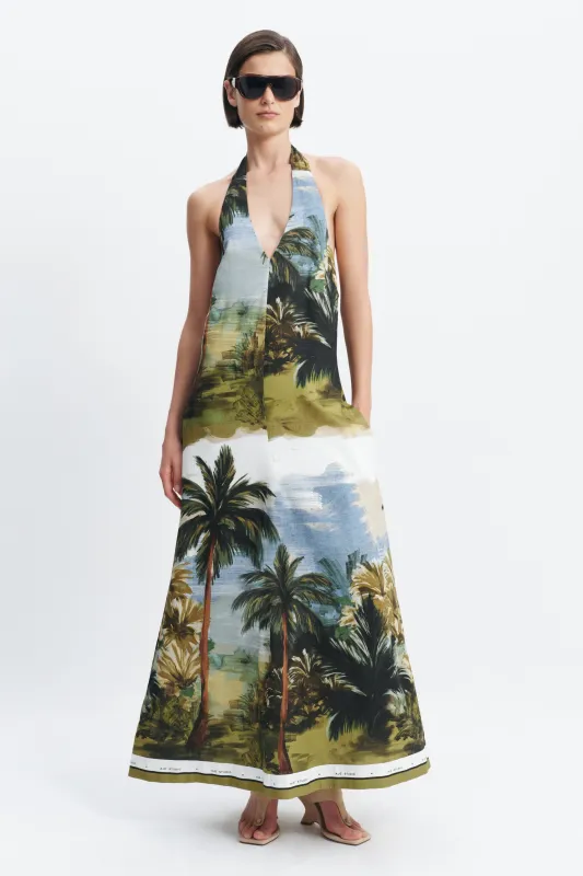 Coastal Border Halter Dress made by Aje