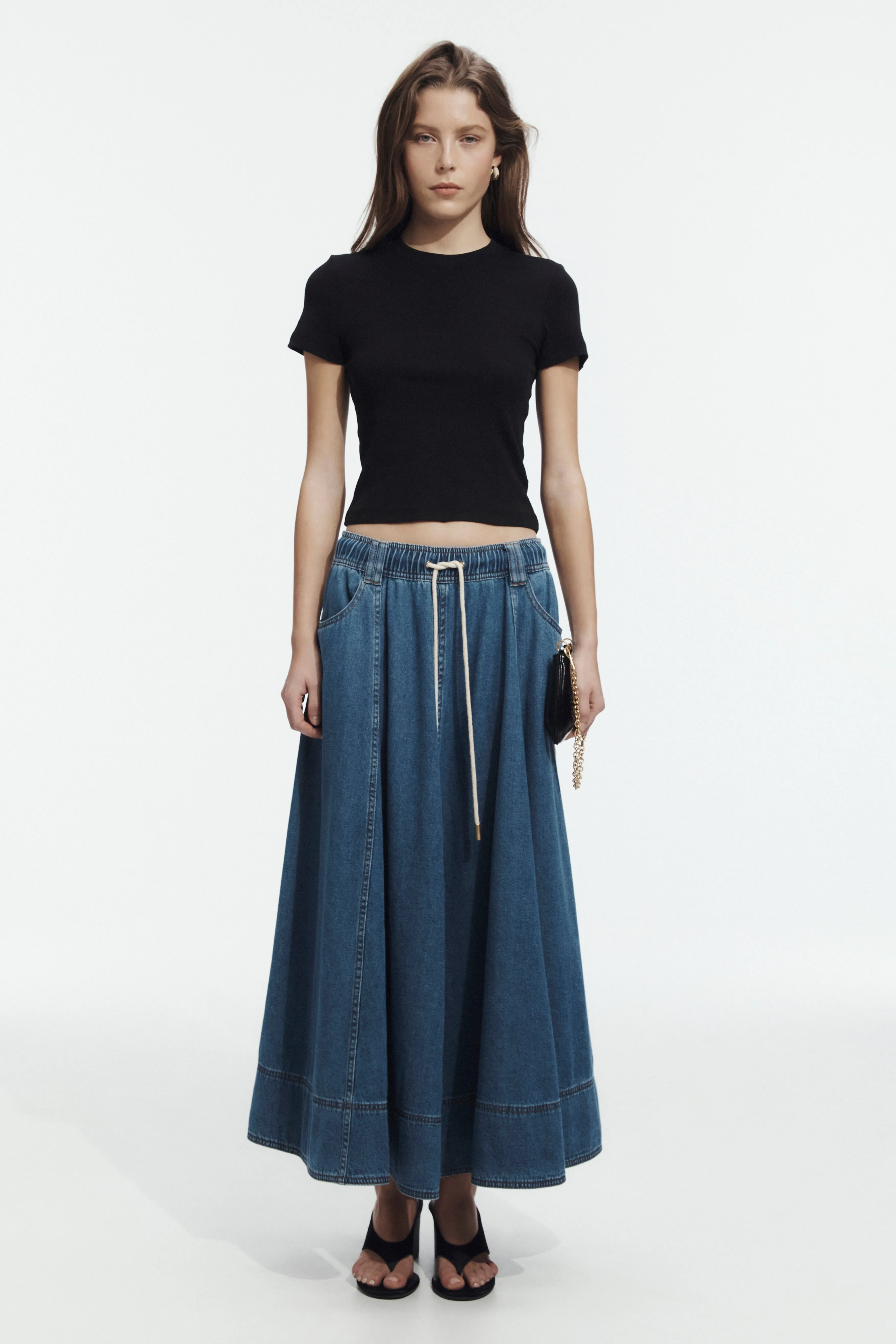 Caserta Logo Denim Midi Skirt sold by Aje