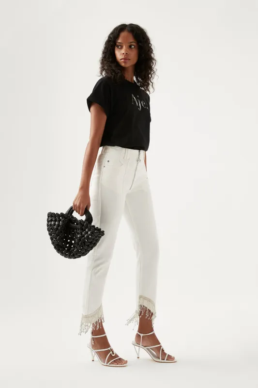 Sheen Fringe Denim Jeans made by Aje