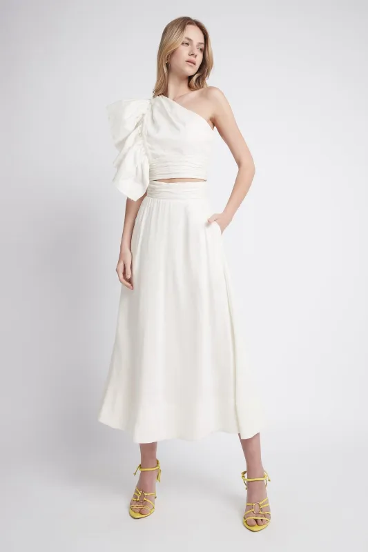 Bonjour Ruched Waist Midi Skirt made by Aje
