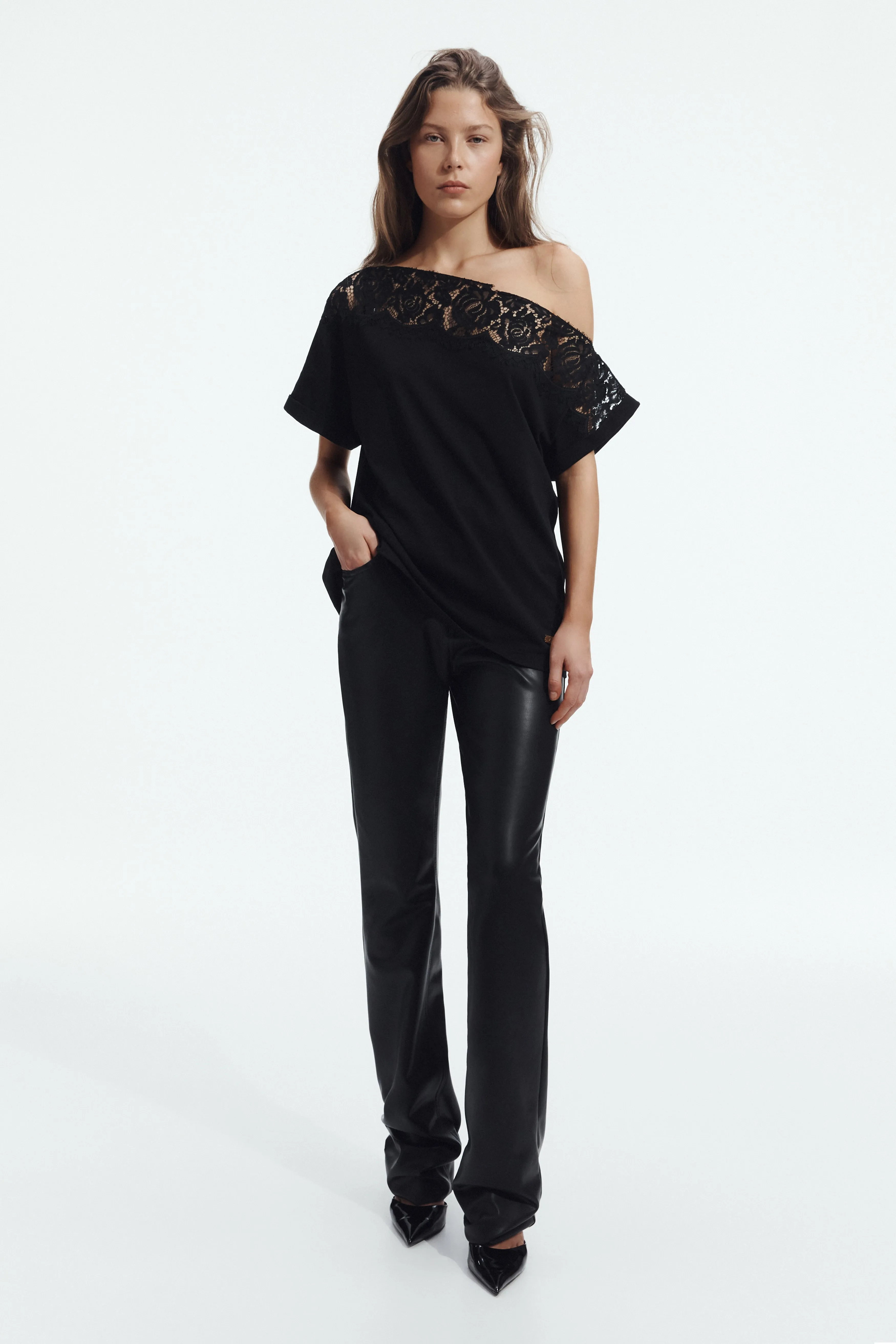 Ivana Lace Neck Tee sold by Aje