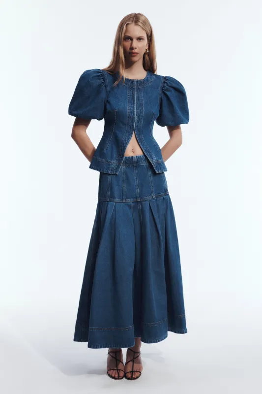 Vaila Denim Midi Skirt made by Aje