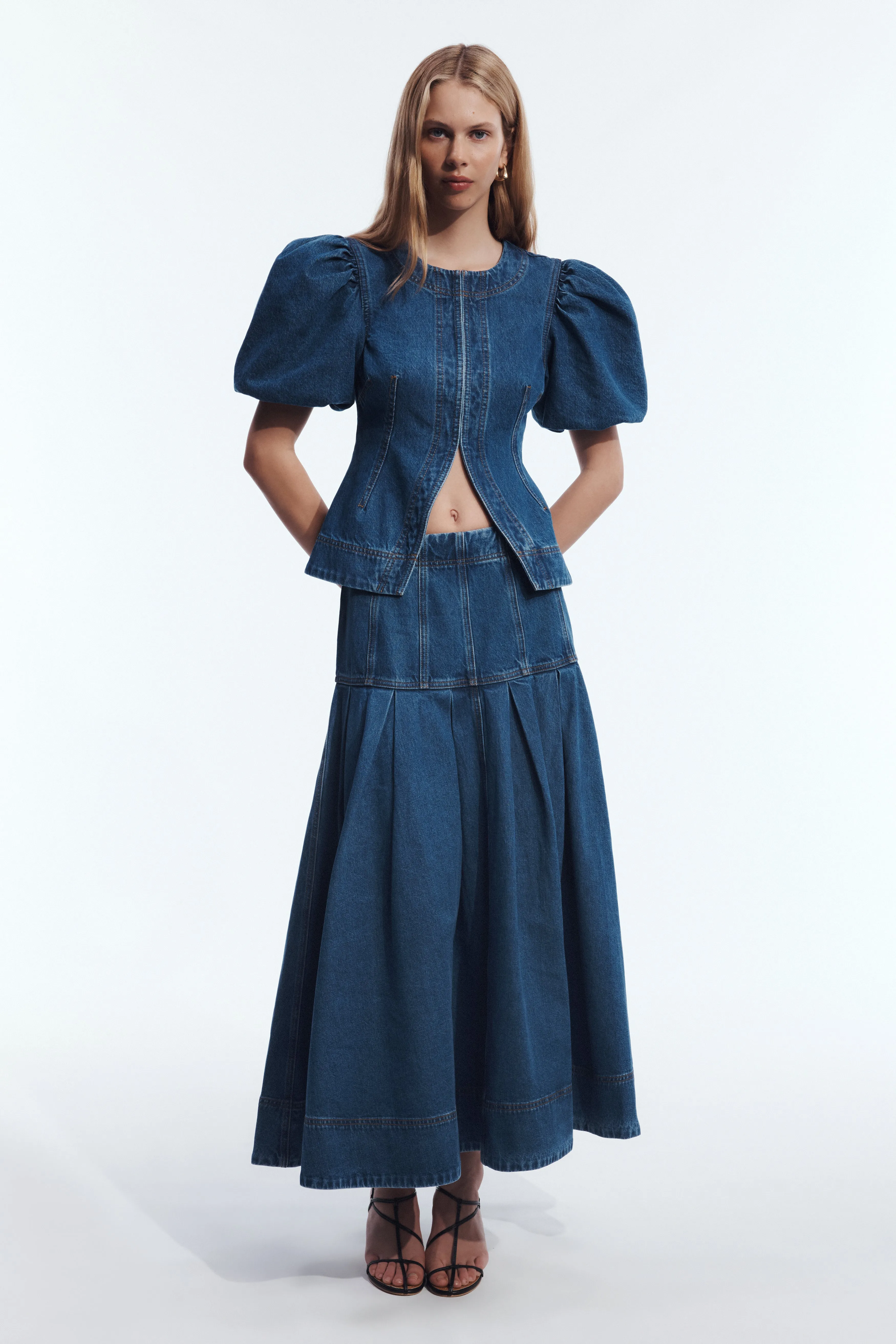 Vaila Denim Midi Skirt sold by Aje