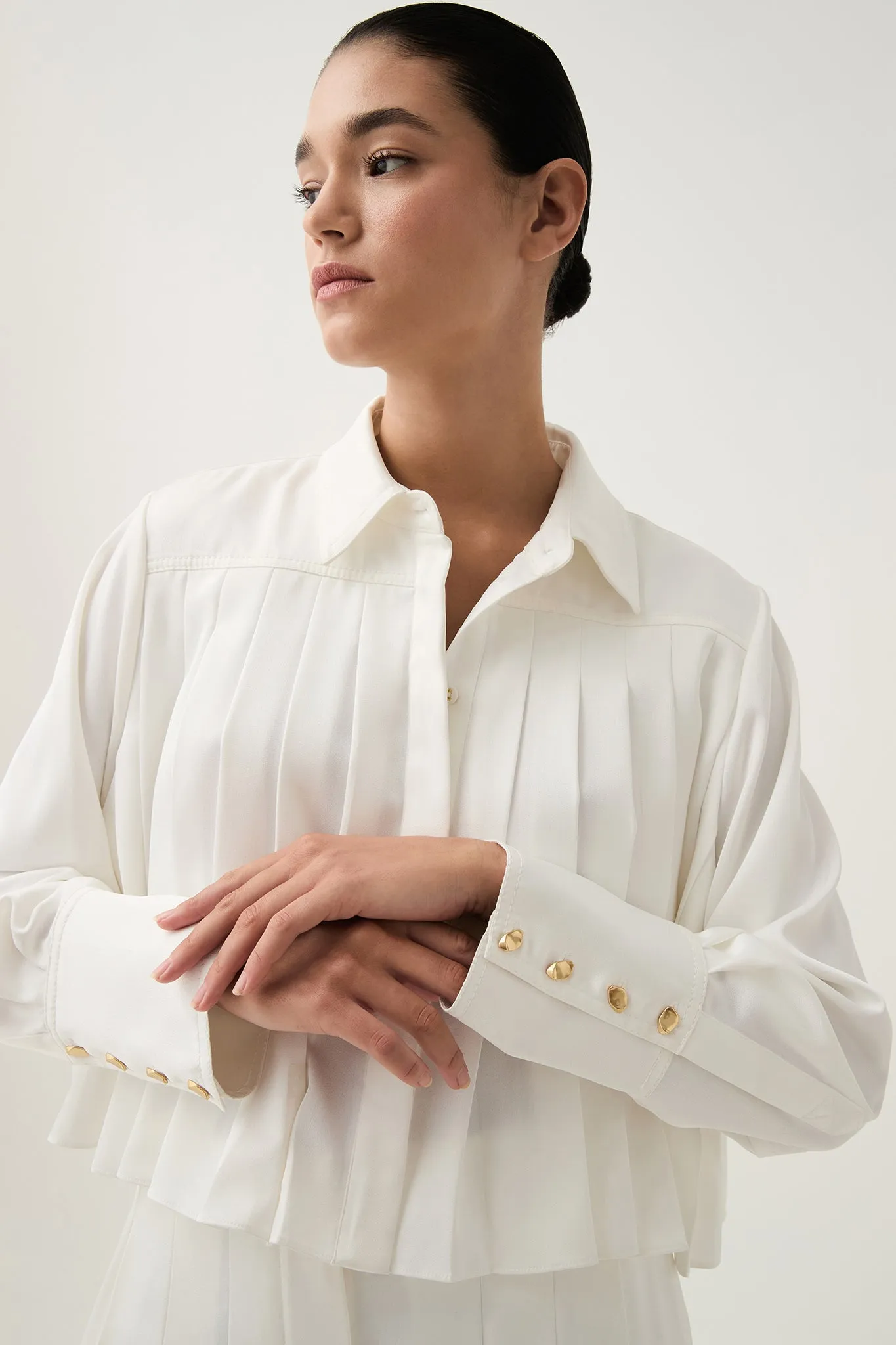 Estrade Pleated Crop Shirt sold by Aje