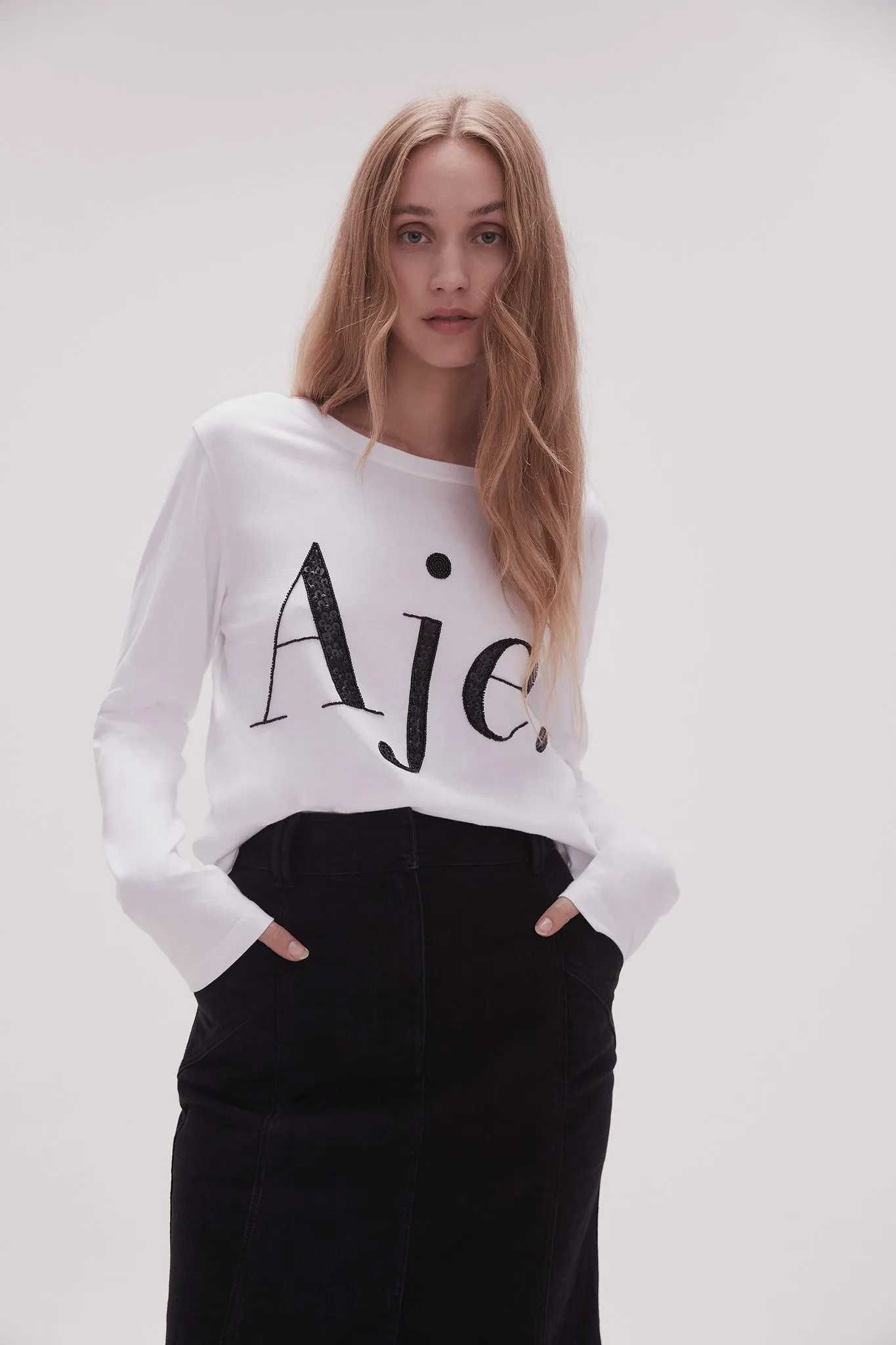 Remi Long Sleeve Logo Tee sold by Aje