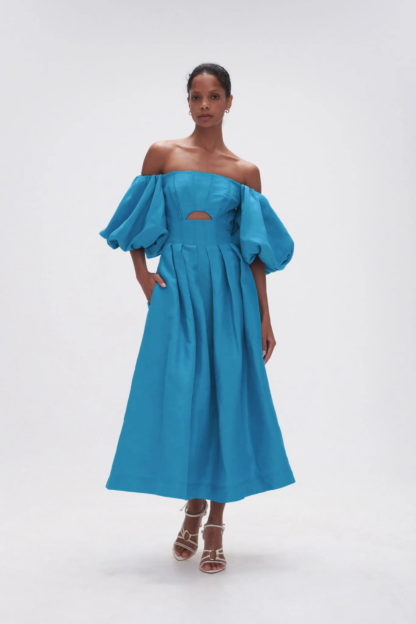 Eugenie Off Shoulder Midi Dress sold by Aje