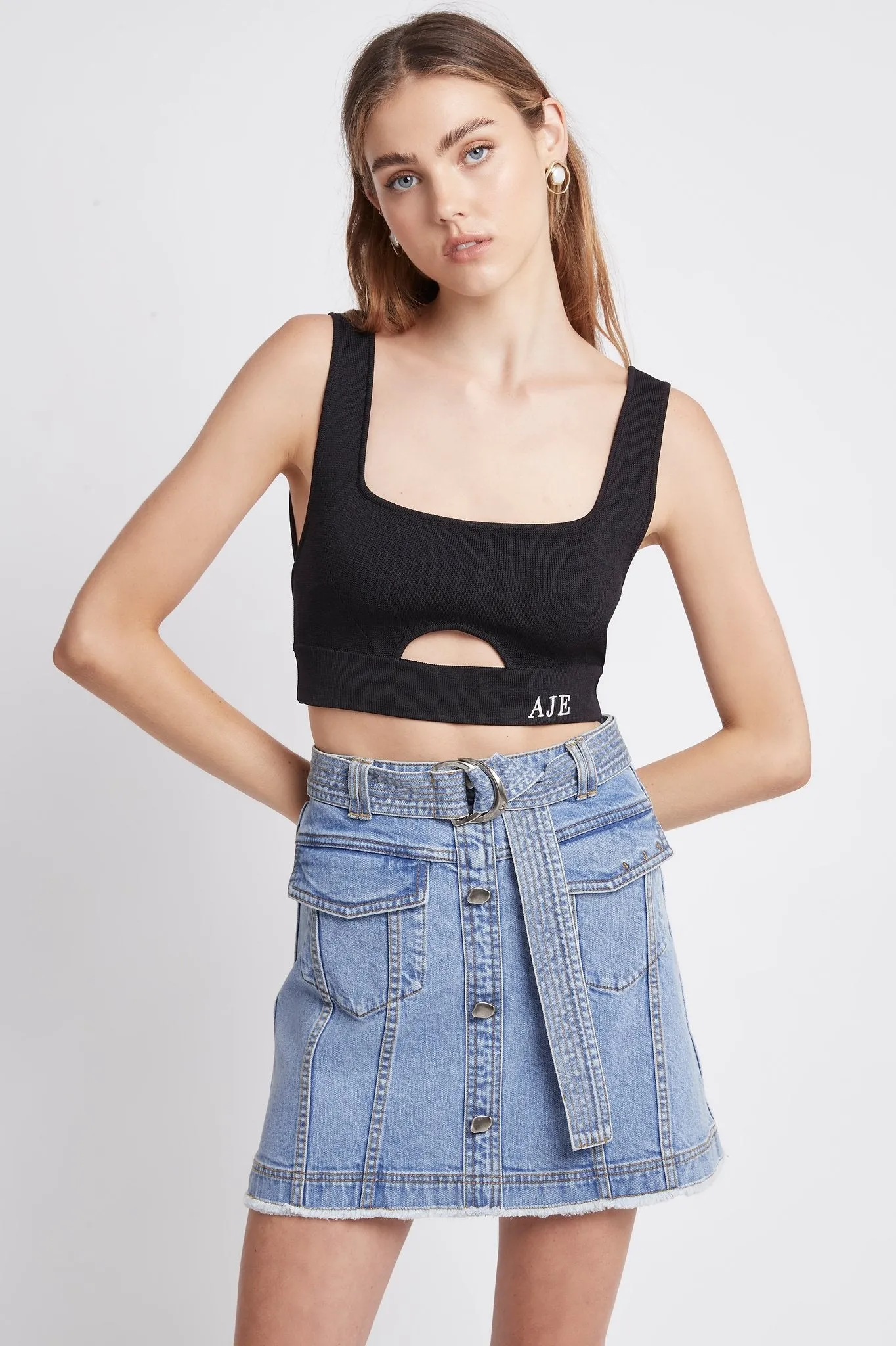 Arlow Denim Mini Skirt sold by Aje