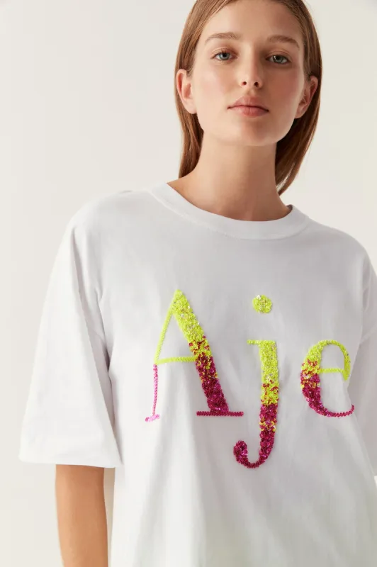 Calypso Ombre Sequin Logo Tee sold by Aje