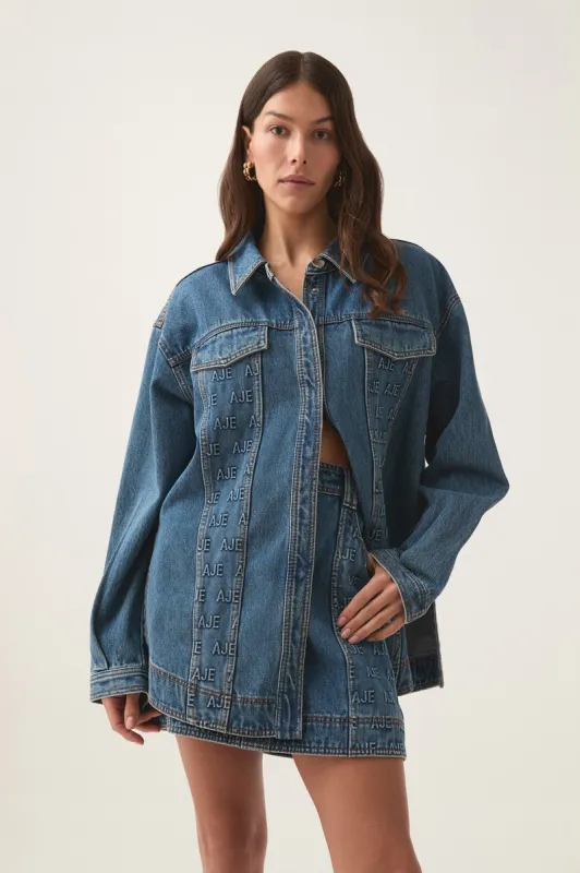 Nika Logo Denim Shacket sold by Aje
